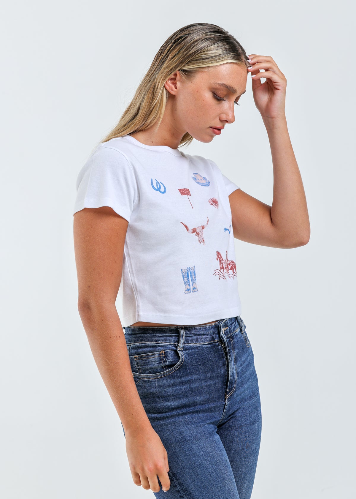 All Over Western White Baby Tee