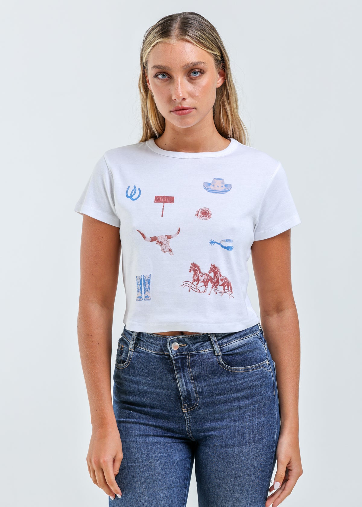All Over Western White Baby Tee