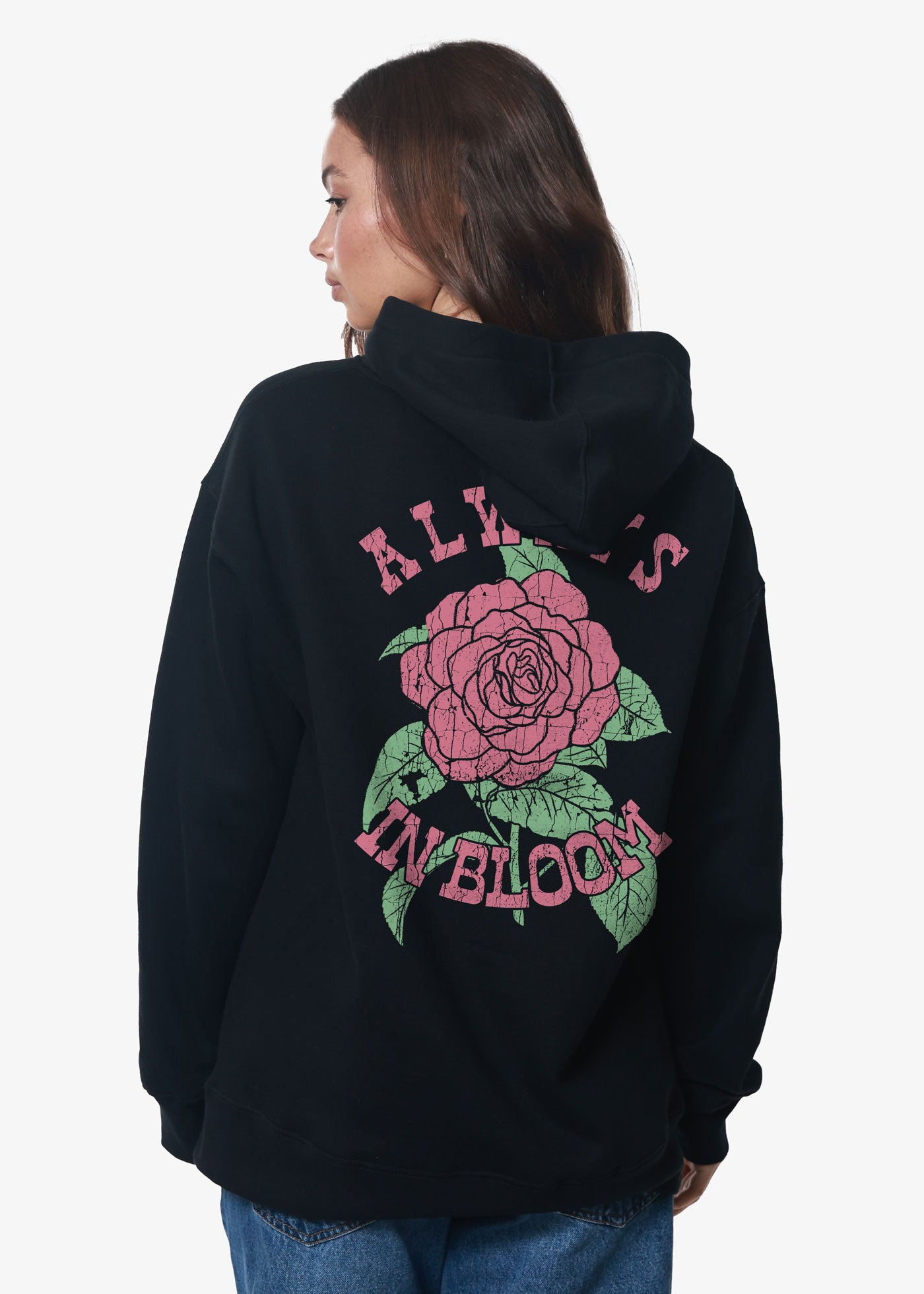 Always In Bloom Oversized Black Hoodie