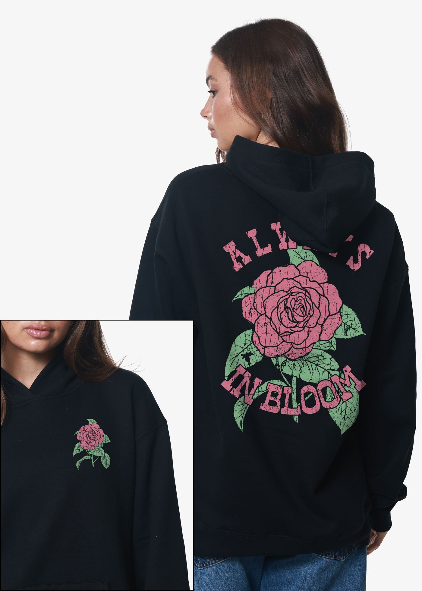 Always In Bloom Oversized Black Hoodie