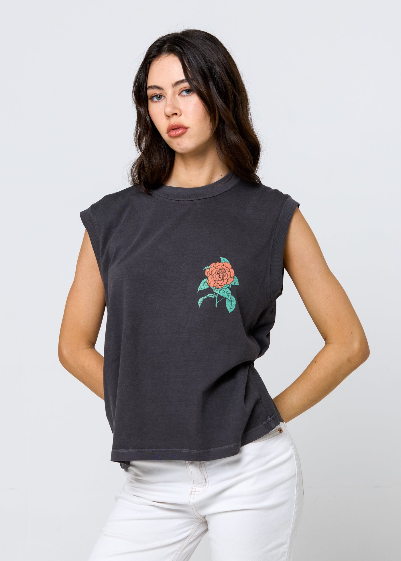 Always in Bloom Rose Vintage Black Moto Tee