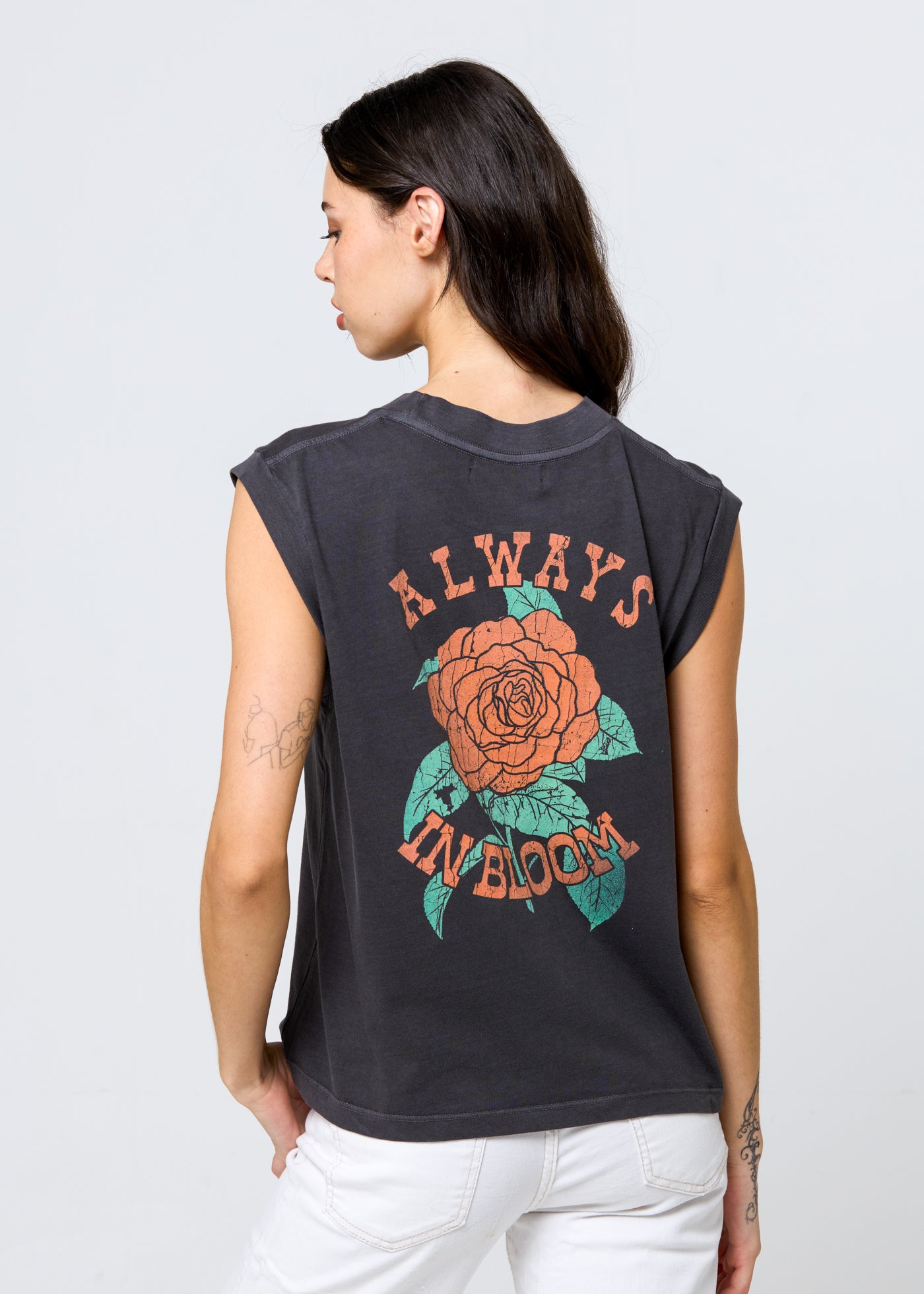 Always in Bloom Rose Vintage Black Moto Tee