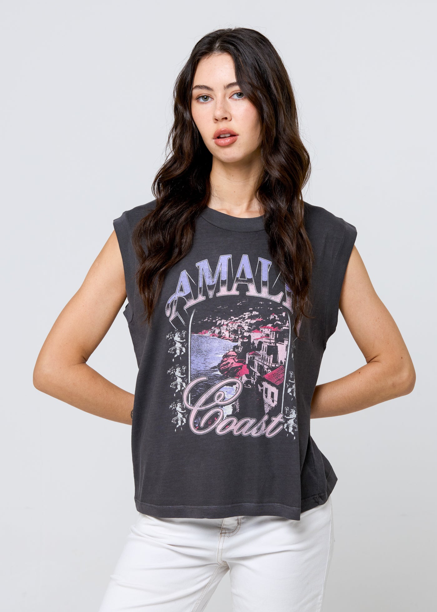 Amalfi Coast Vintage Black Moto Tee