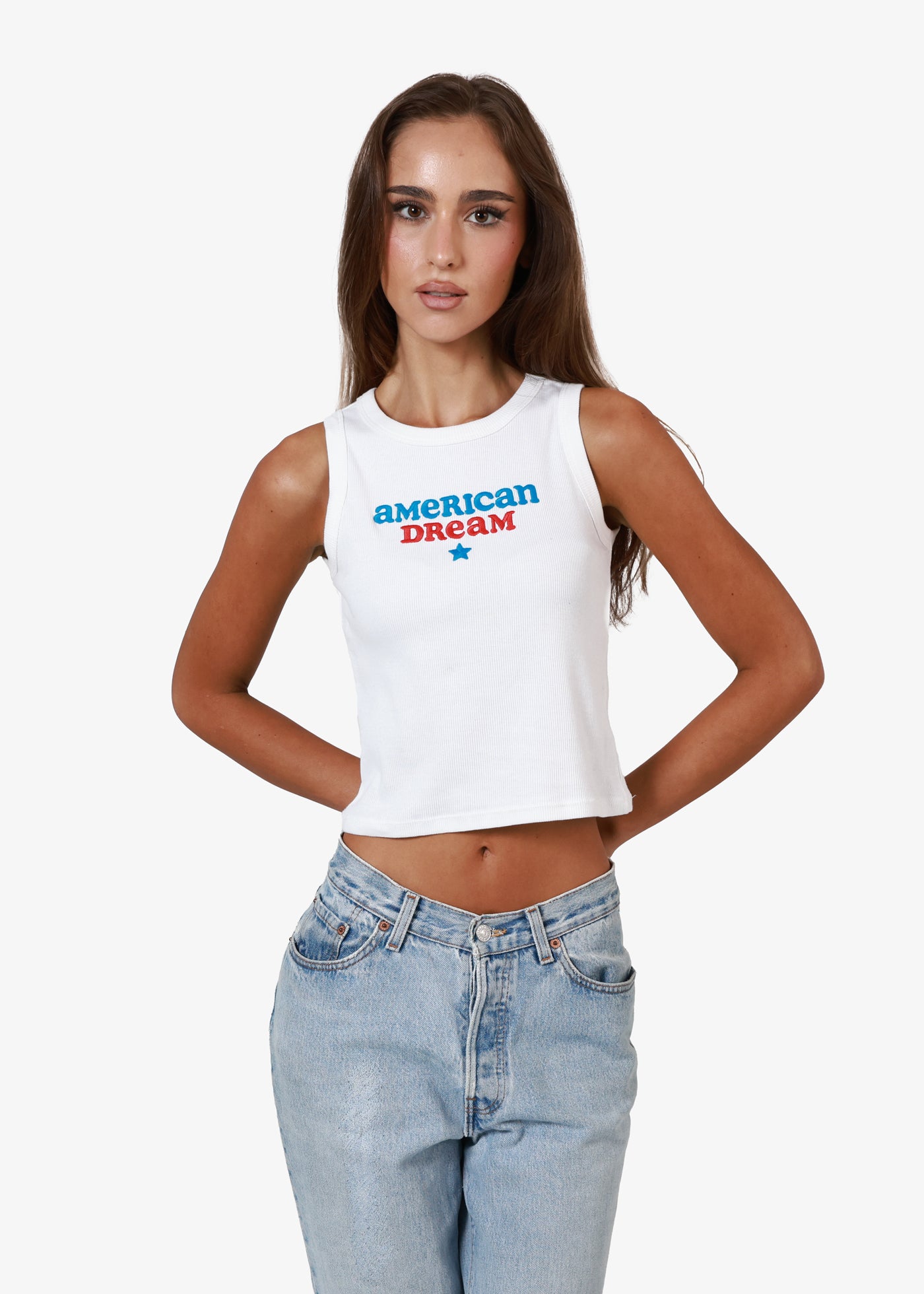 American Dream Ribbed White Crop Tank