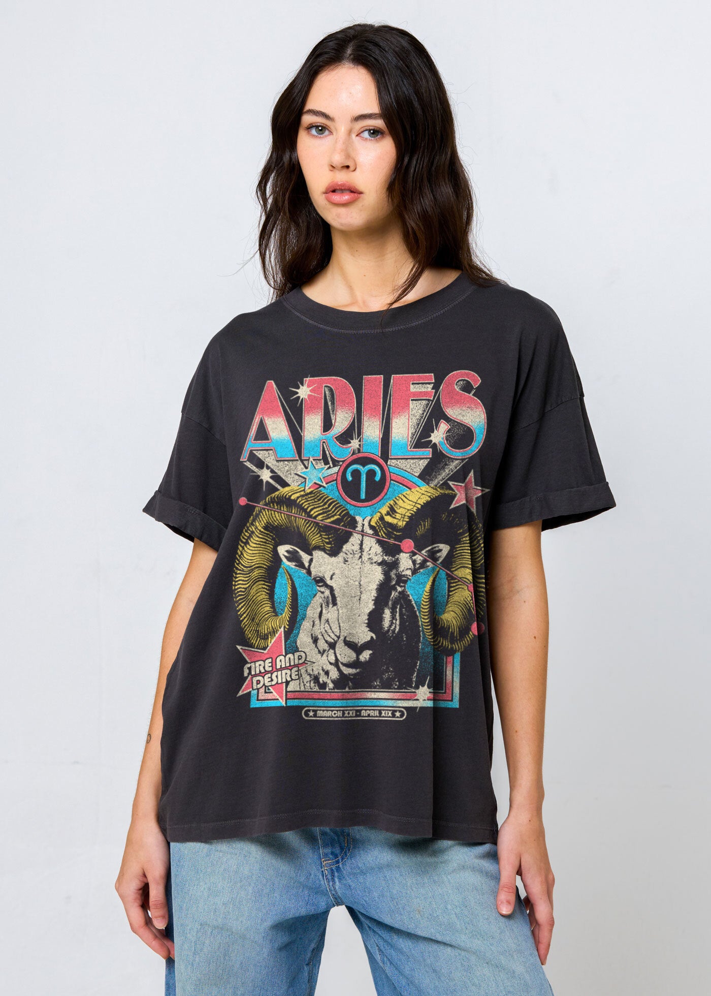 Aries Zodiac Reunion Tour Vintage Black Boyfriend Tee