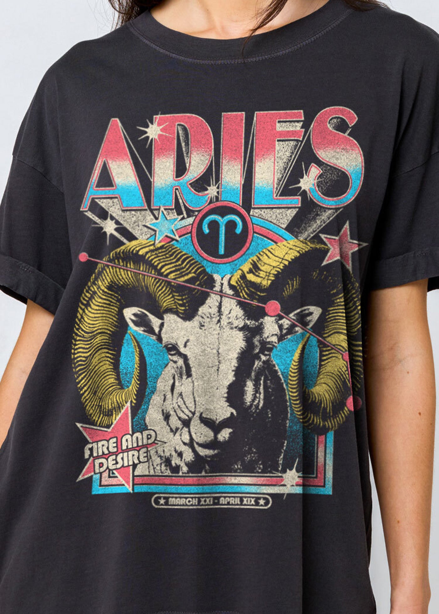 Aries Zodiac Reunion Tour Vintage Black Boyfriend Tee