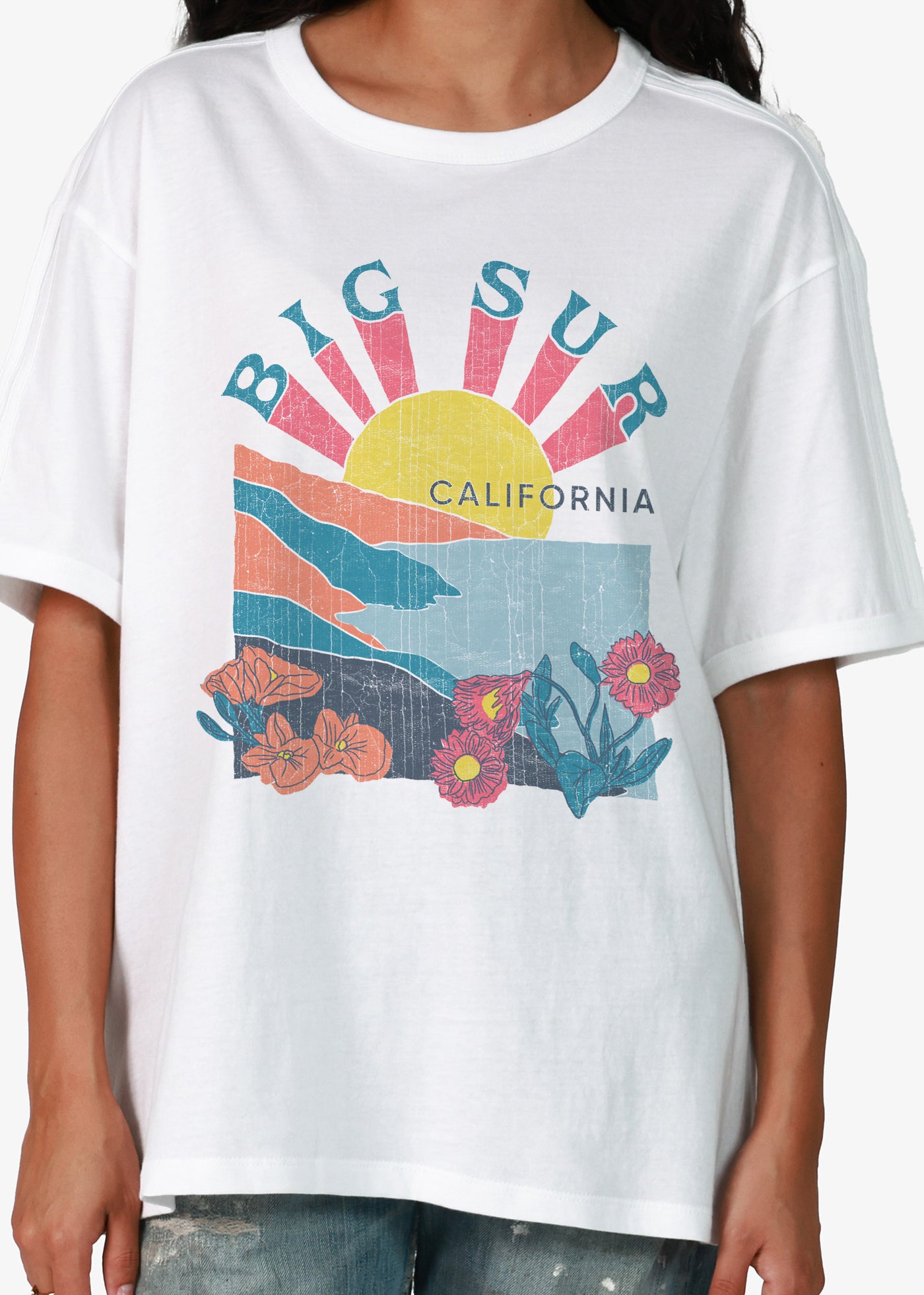 Big Sur White Two Stripe Relaxed Fit Ringer