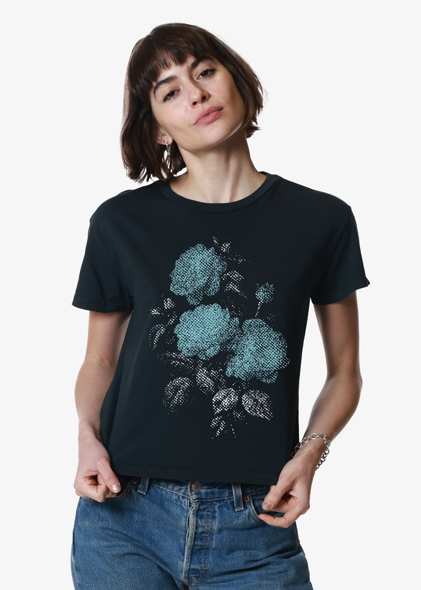 Blue Floral Faded Black Classic Tee