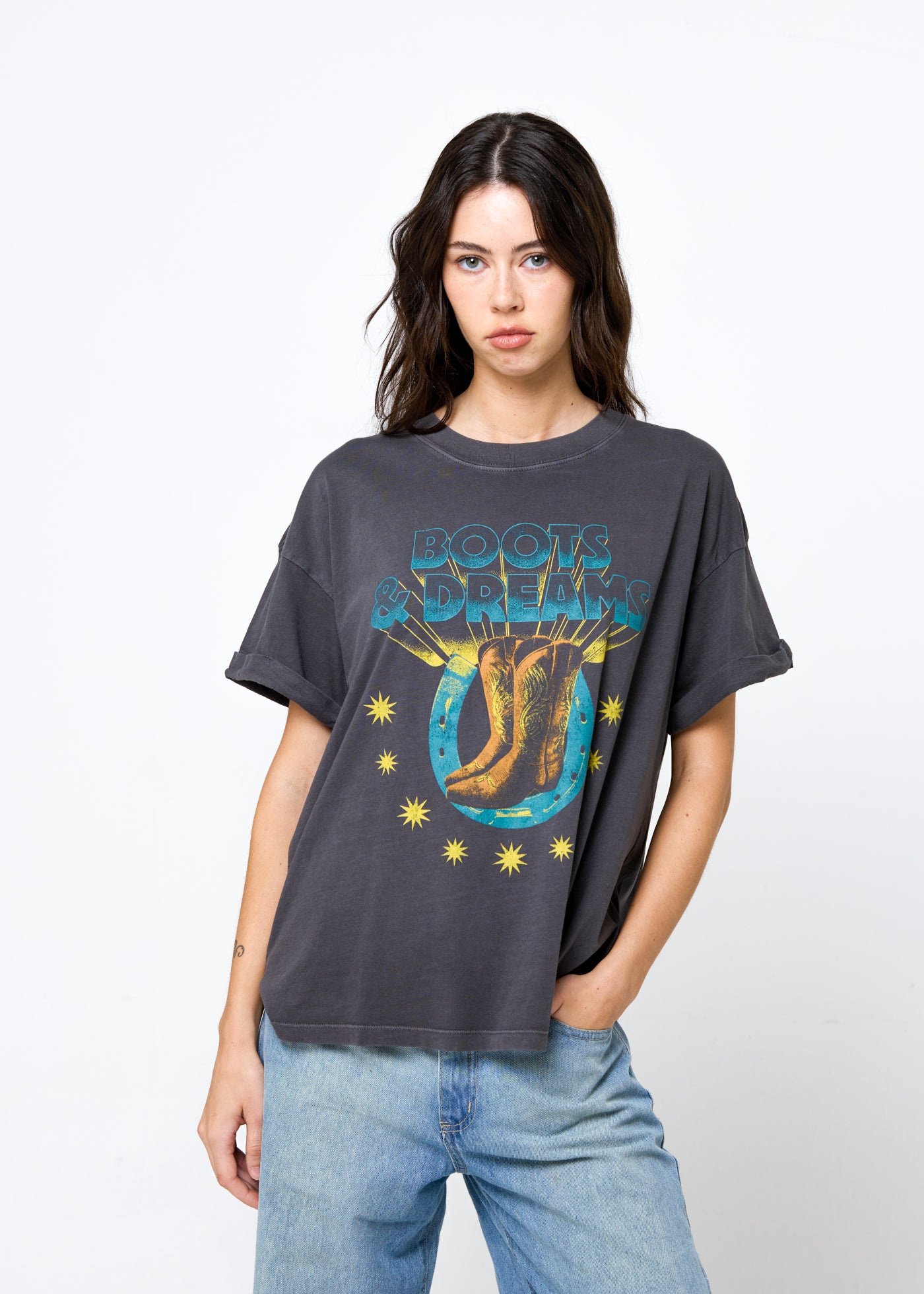 Boots & Dreams Vintage Black Boyfriend Tee