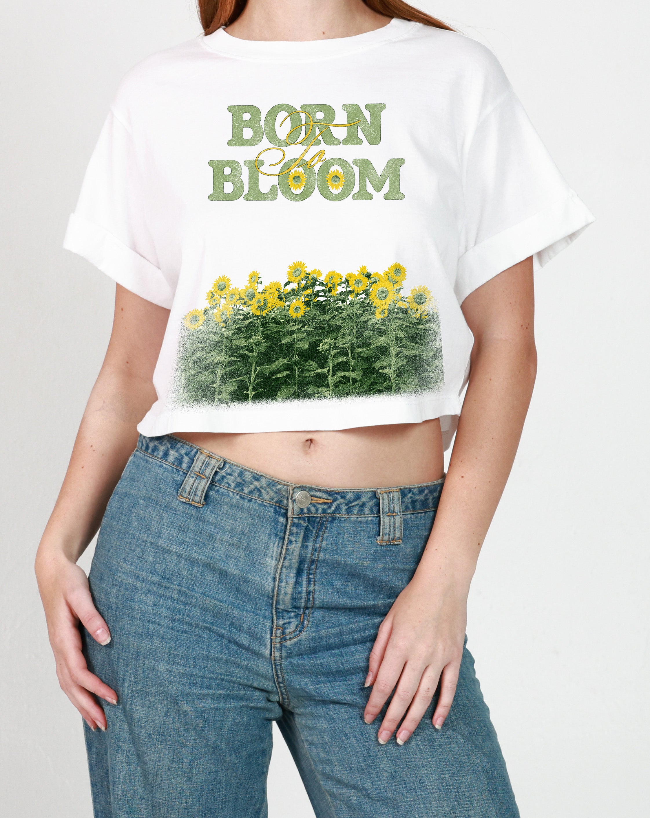 Born to Bloom Vintage White Cropped Boyfriend Tee