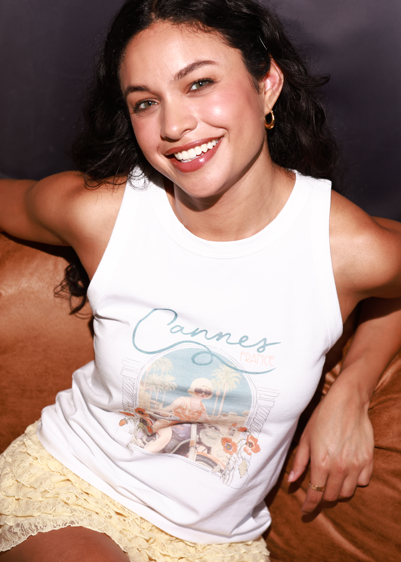 Cannes Moto White High Neck Tank