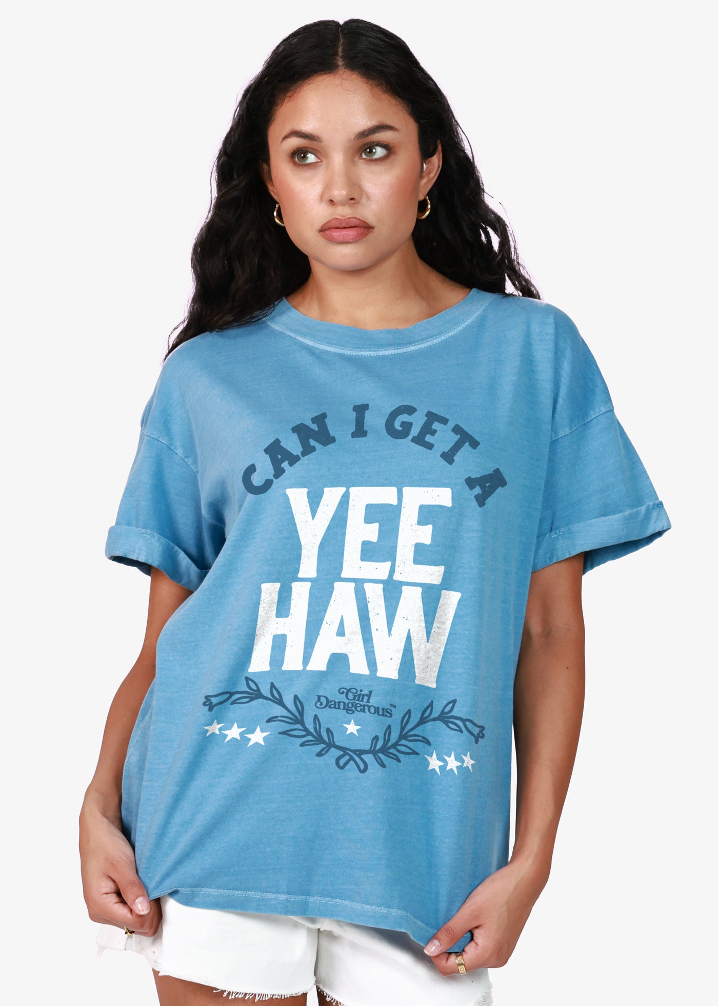Can I Get A Yeehaw Denim Blue Boyfriend Tee