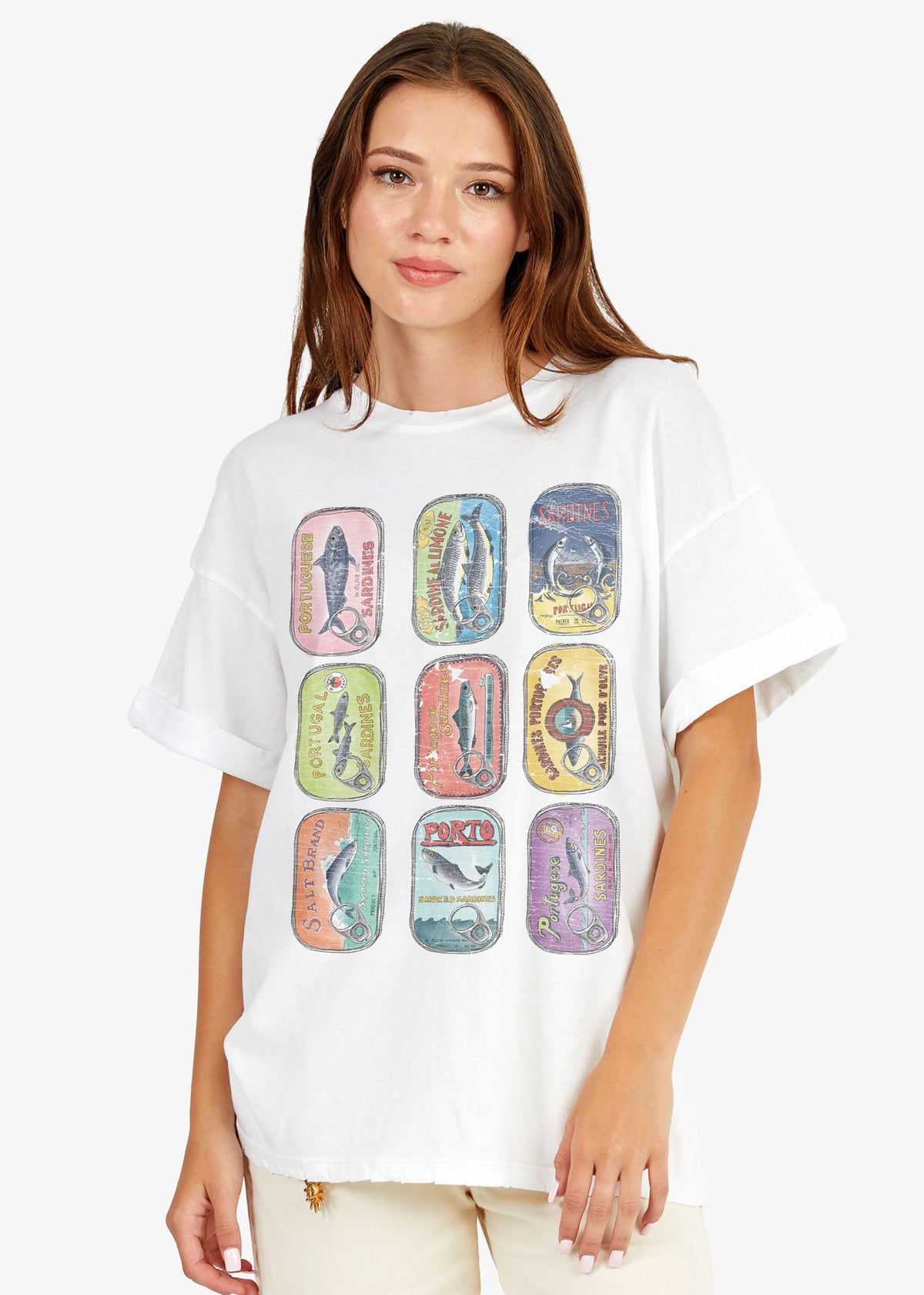 Canned Sardines Vintage White Boyfriend Tee