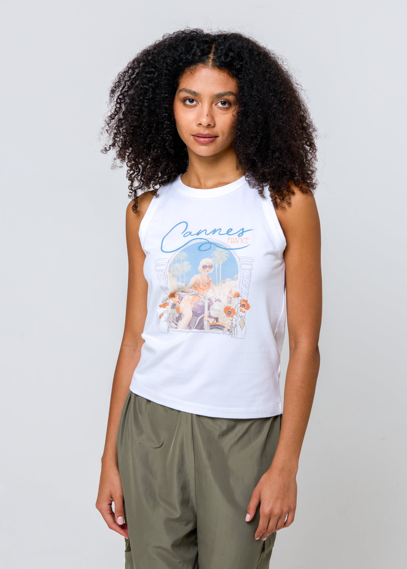 Cannes Moto White High Neck Tank