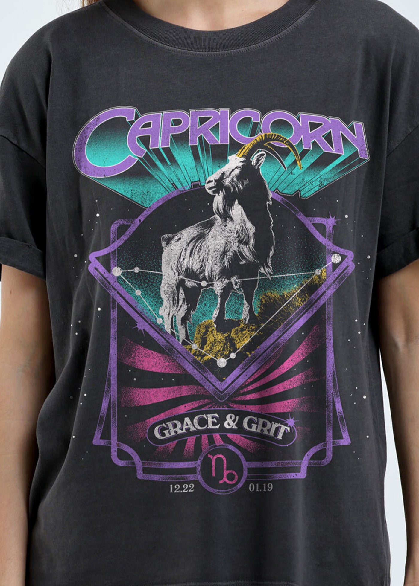 Capricorn Zodiac Reunion Tour Vintage Black Boyfriend Tee