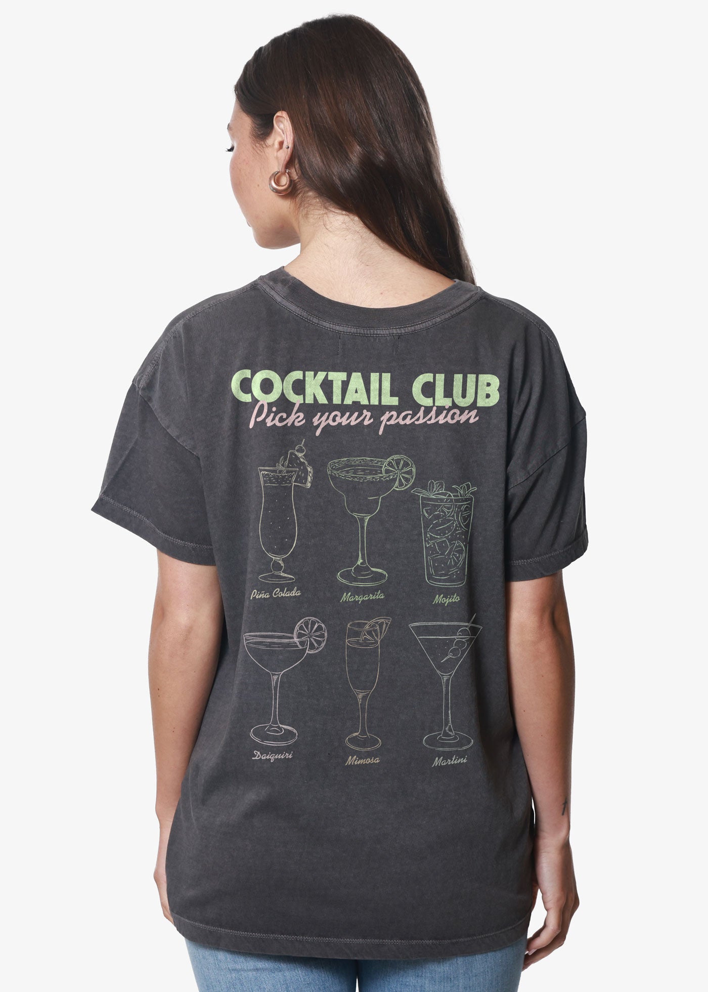 Cocktail Club Vintage Black Oversized Tee
