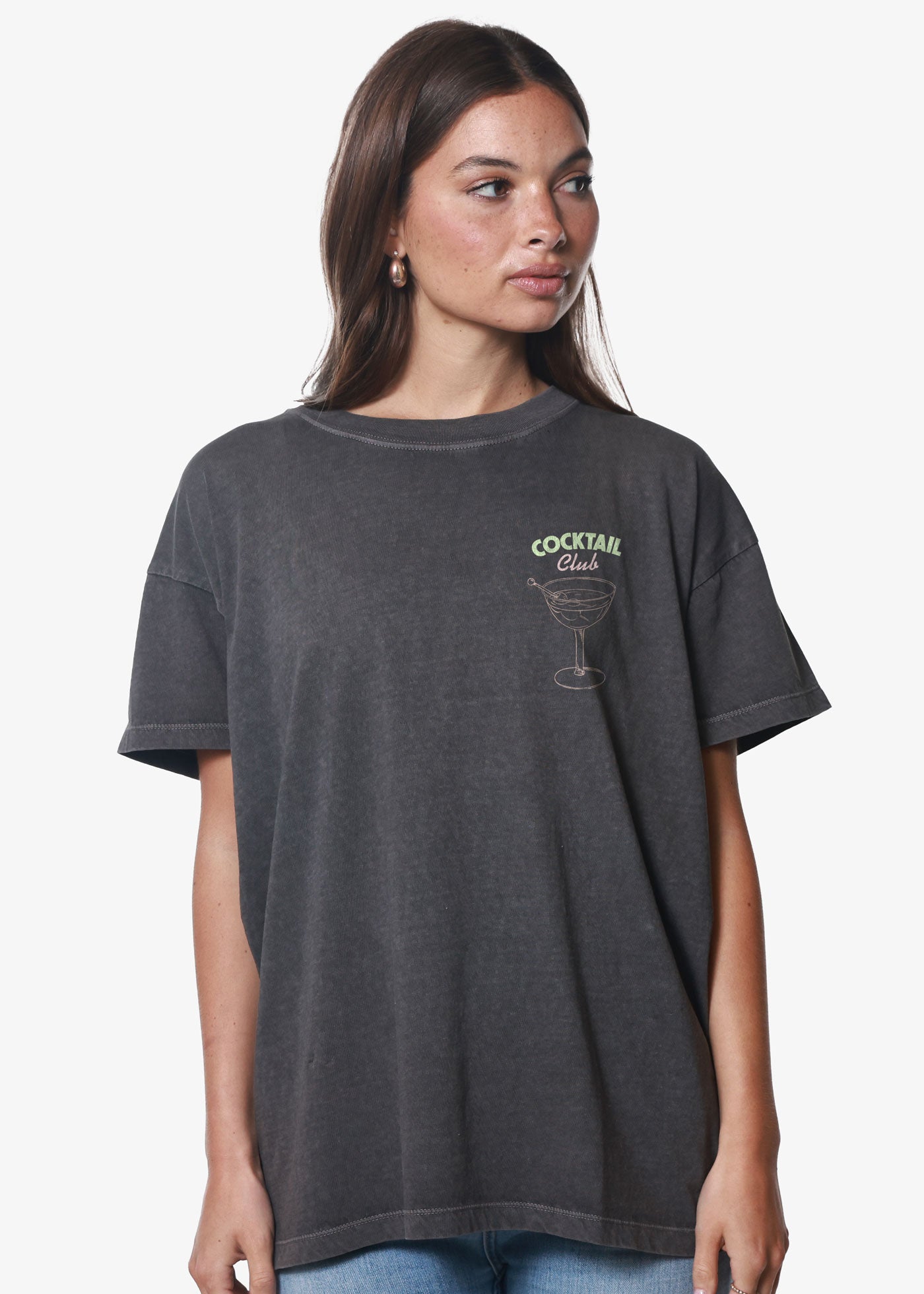 Cocktail Club Vintage Black Oversized Tee