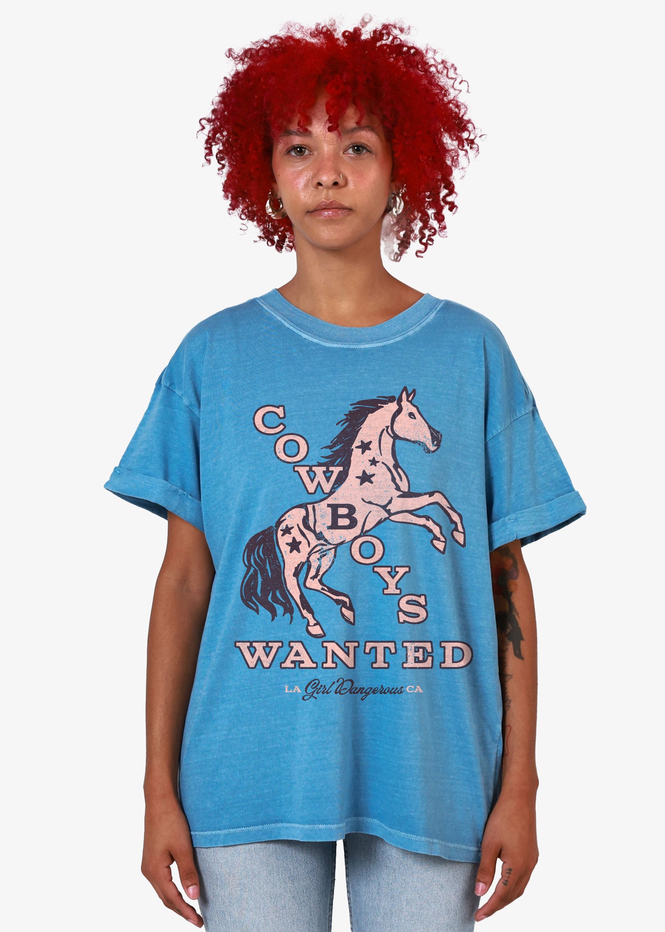 Cowboys Wanted Denim Blue Boyfriend Tee