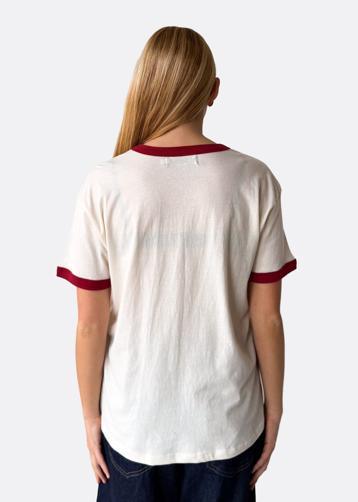 Cultivate Organic Bone with Red Slouchy Ringer Tee