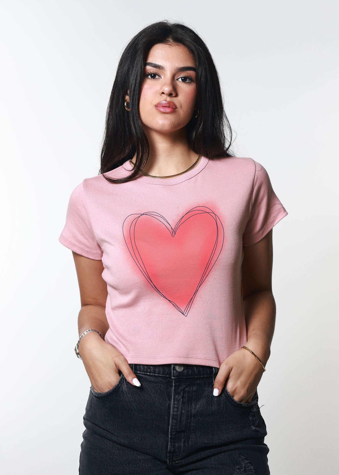 Doodle Heart Dusty Pink Baby Tee