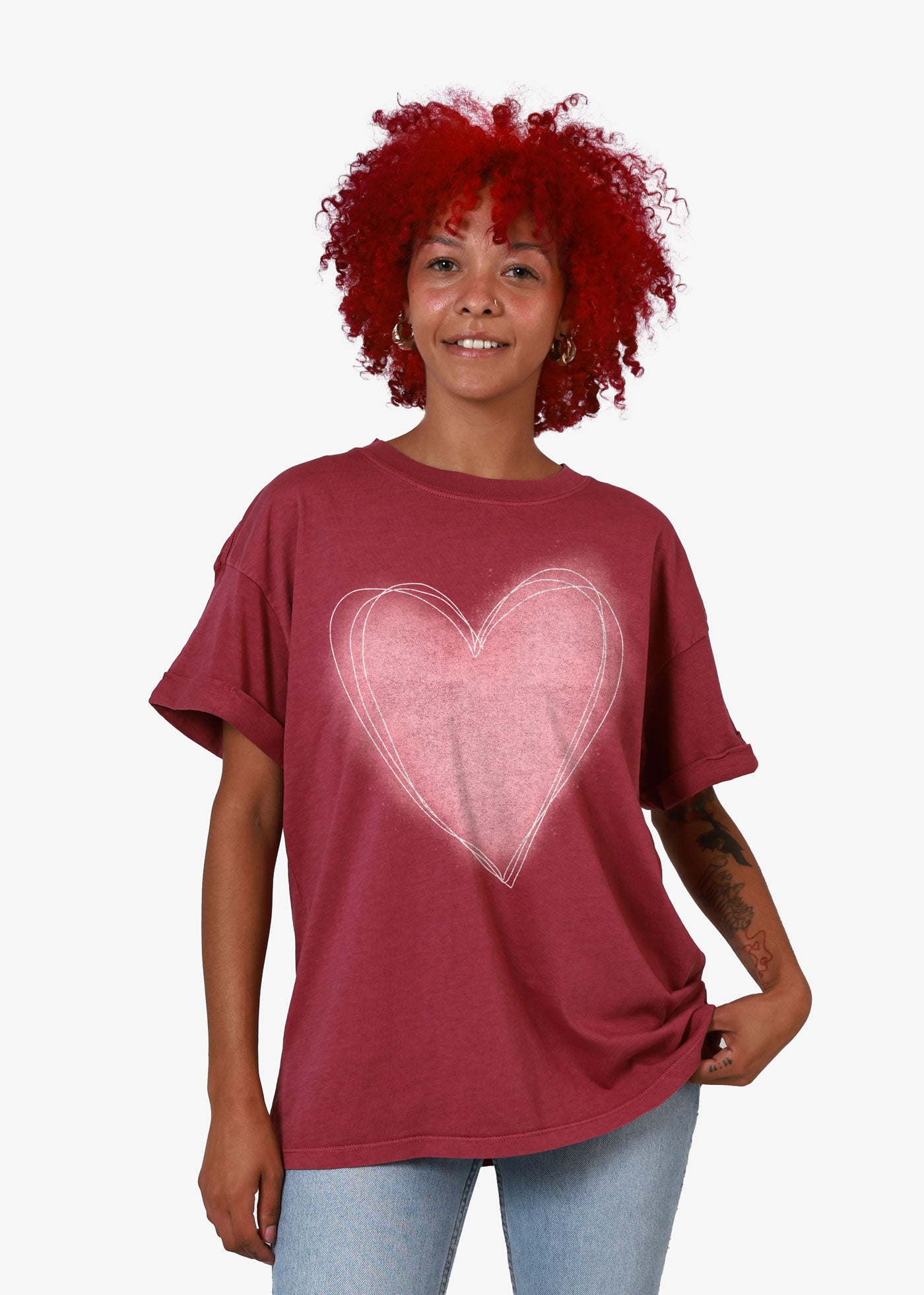 Doodle Heart Dusty Rose Boyfriend Tee