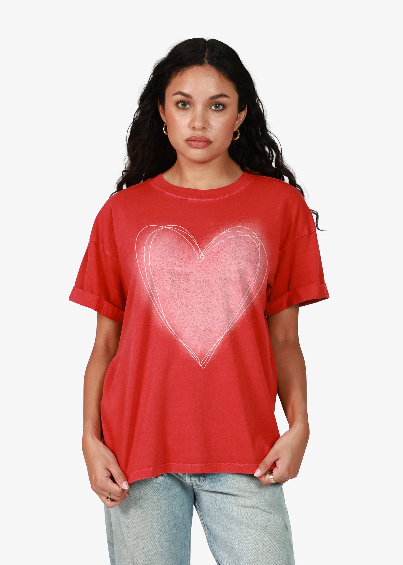 Doodle Heart Red Boyfriend Tee