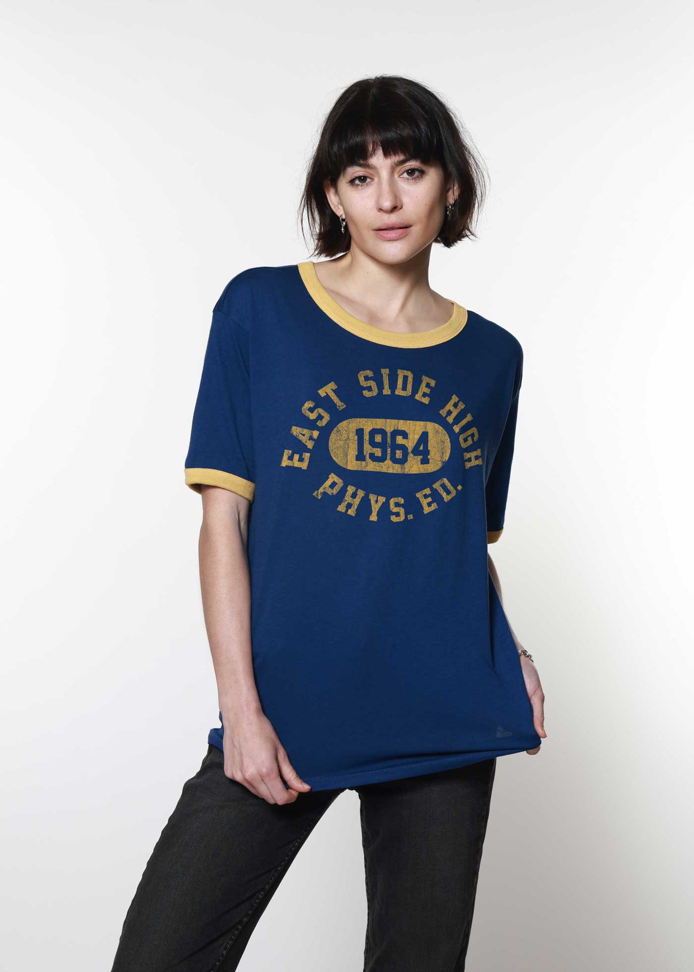 East Side High Cobalt with Mustard Ringer Tee