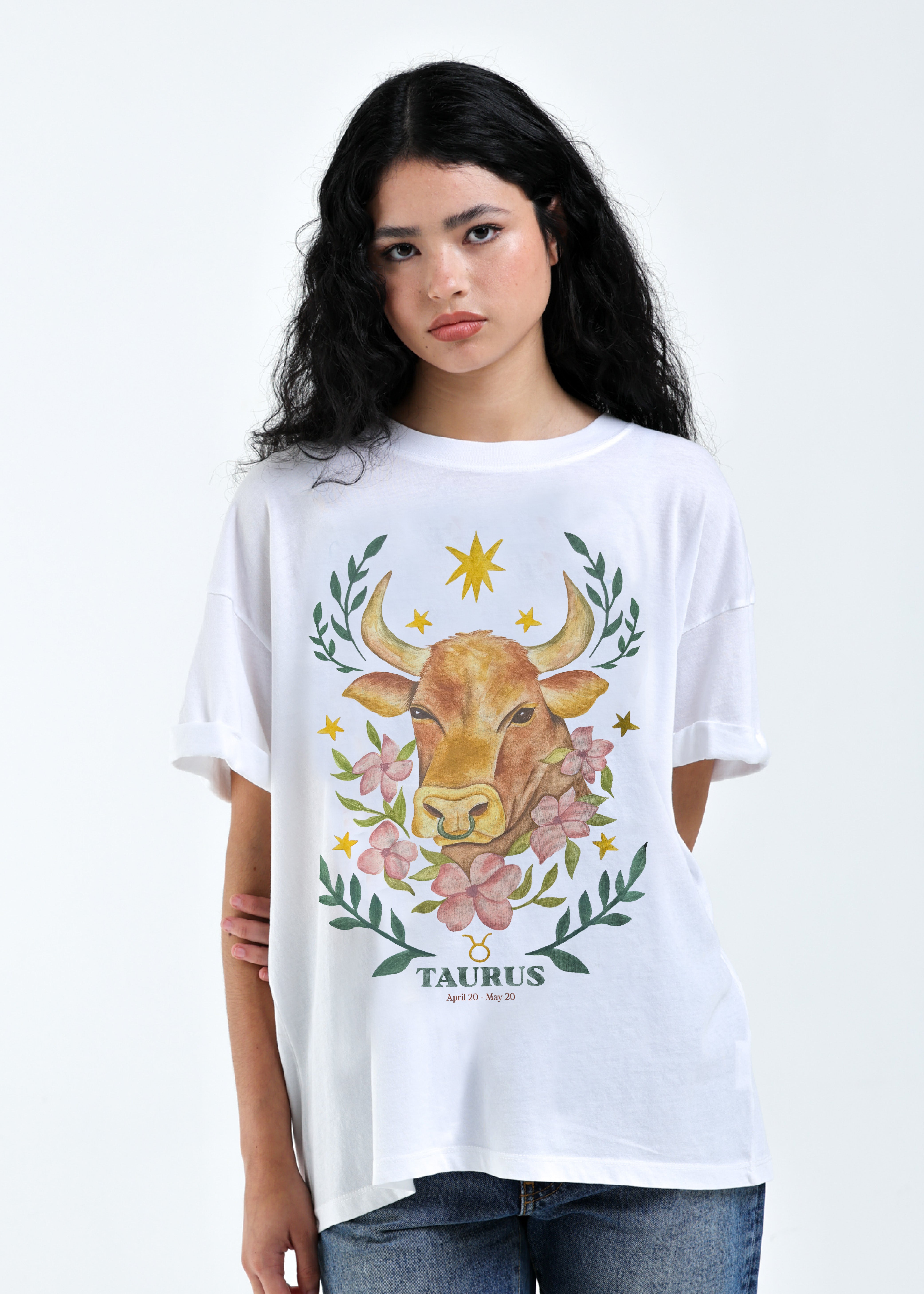 Taurus Cosmic Zodiac Vintage White Boyfriend Tee
