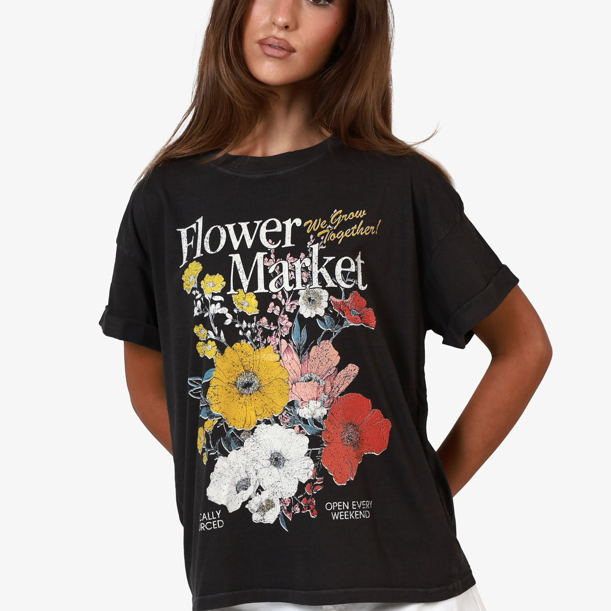 Flower Market Vintage Black Boyfriend Tee