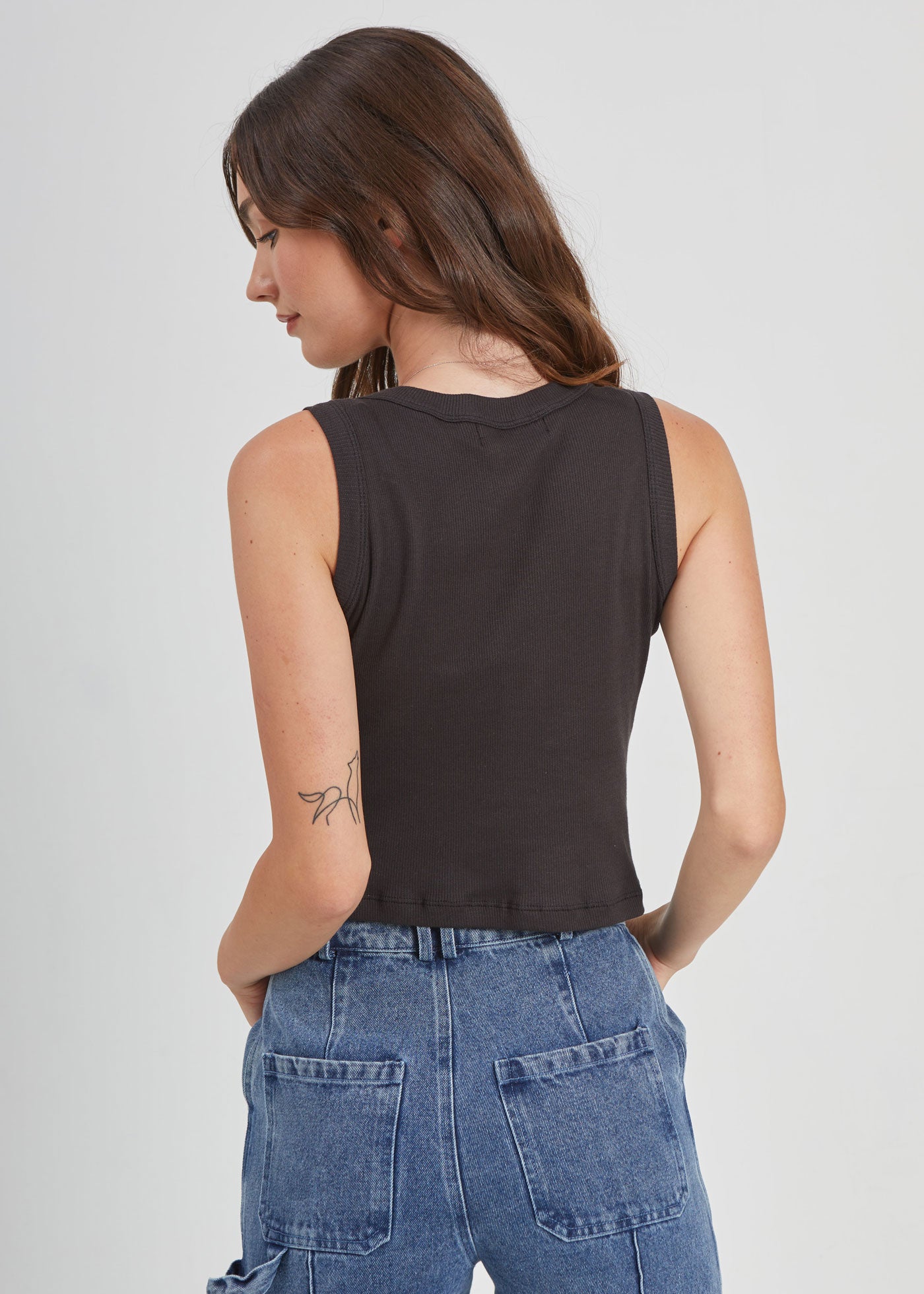 Fortune Card Ribbed Black Cropped Tank