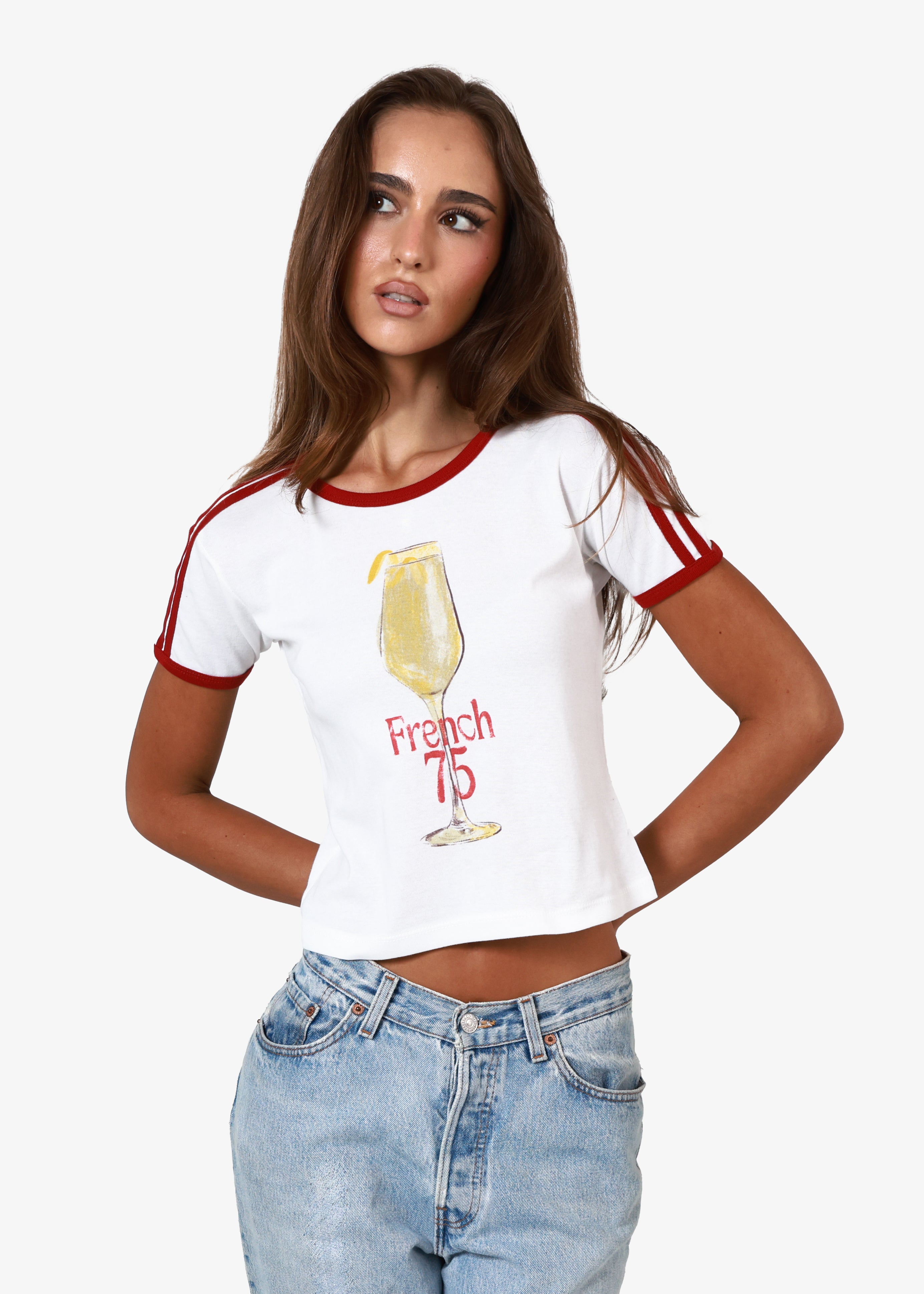 French 75 White & Red Baby Ringer Tee