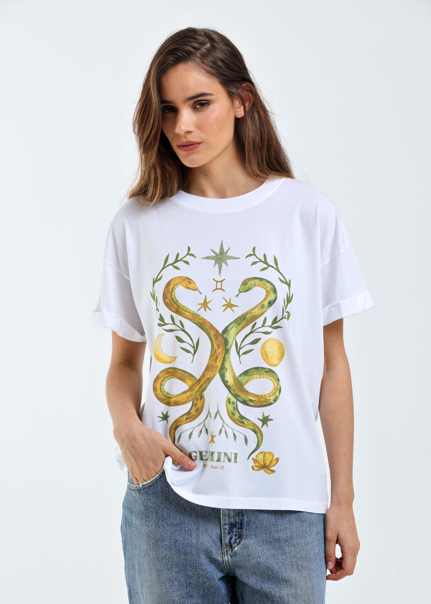 Gemini Cosmic Zodiac Vintage White Boyfriend Tee