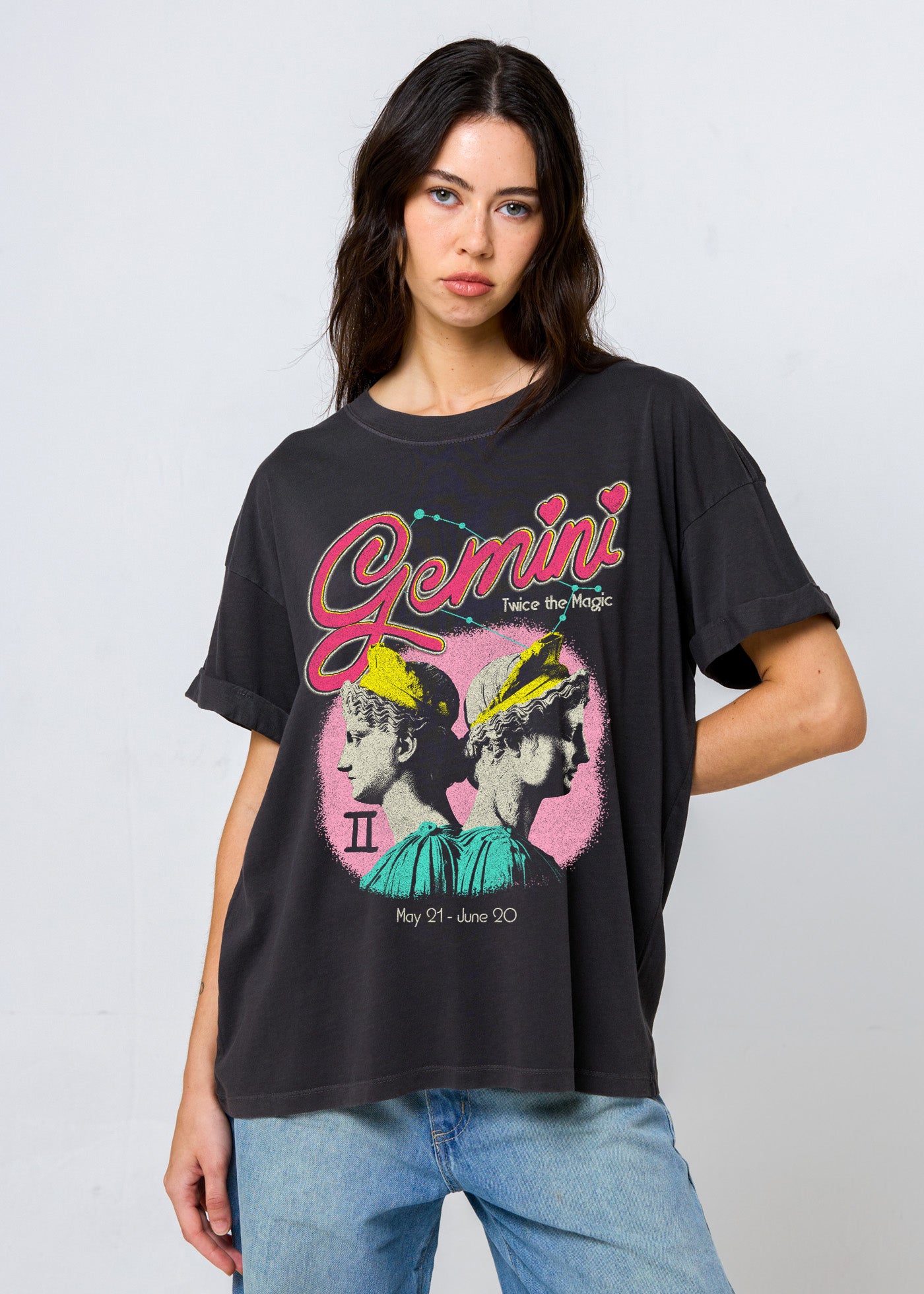 Gemini Zodiac Reunion Tour Vintage Black Boyfriend Tee