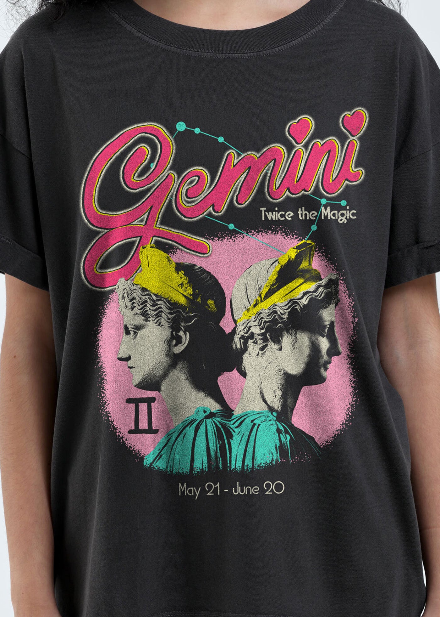 Gemini Zodiac Reunion Tour Vintage Black Boyfriend Tee