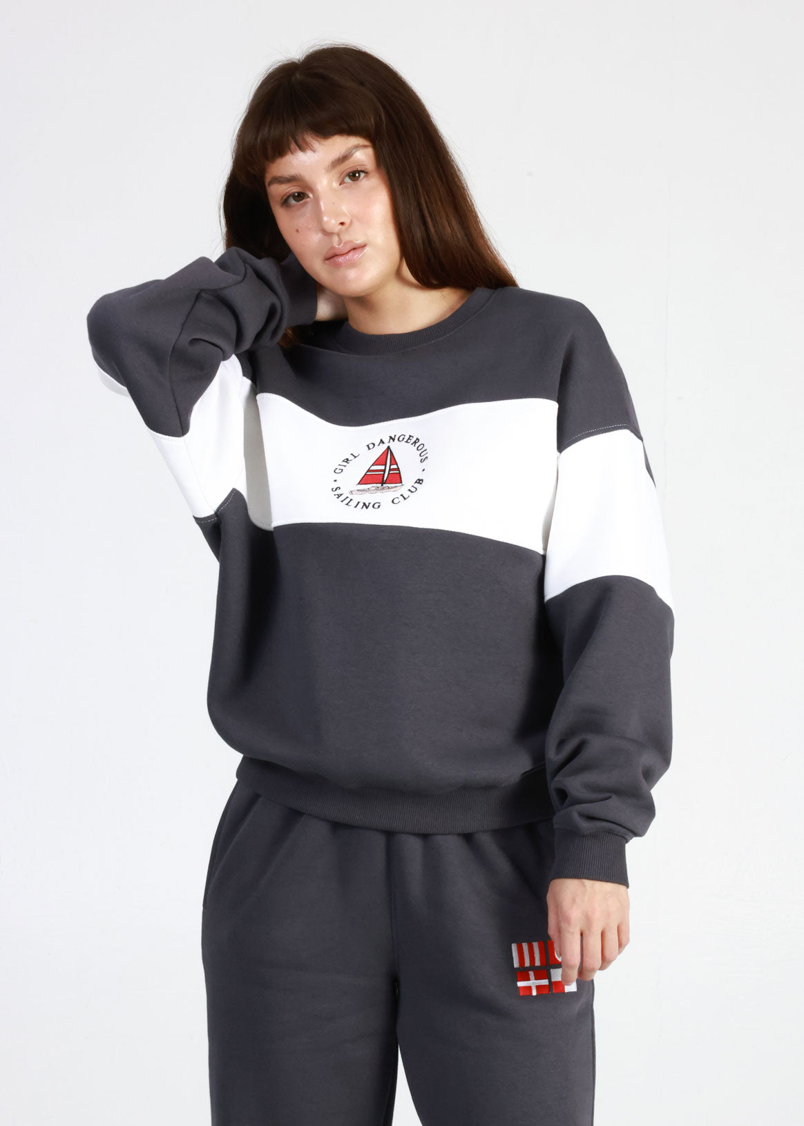 Girl Dangerous Sailing Club Navy Oversized Crewneck Sweatshirt