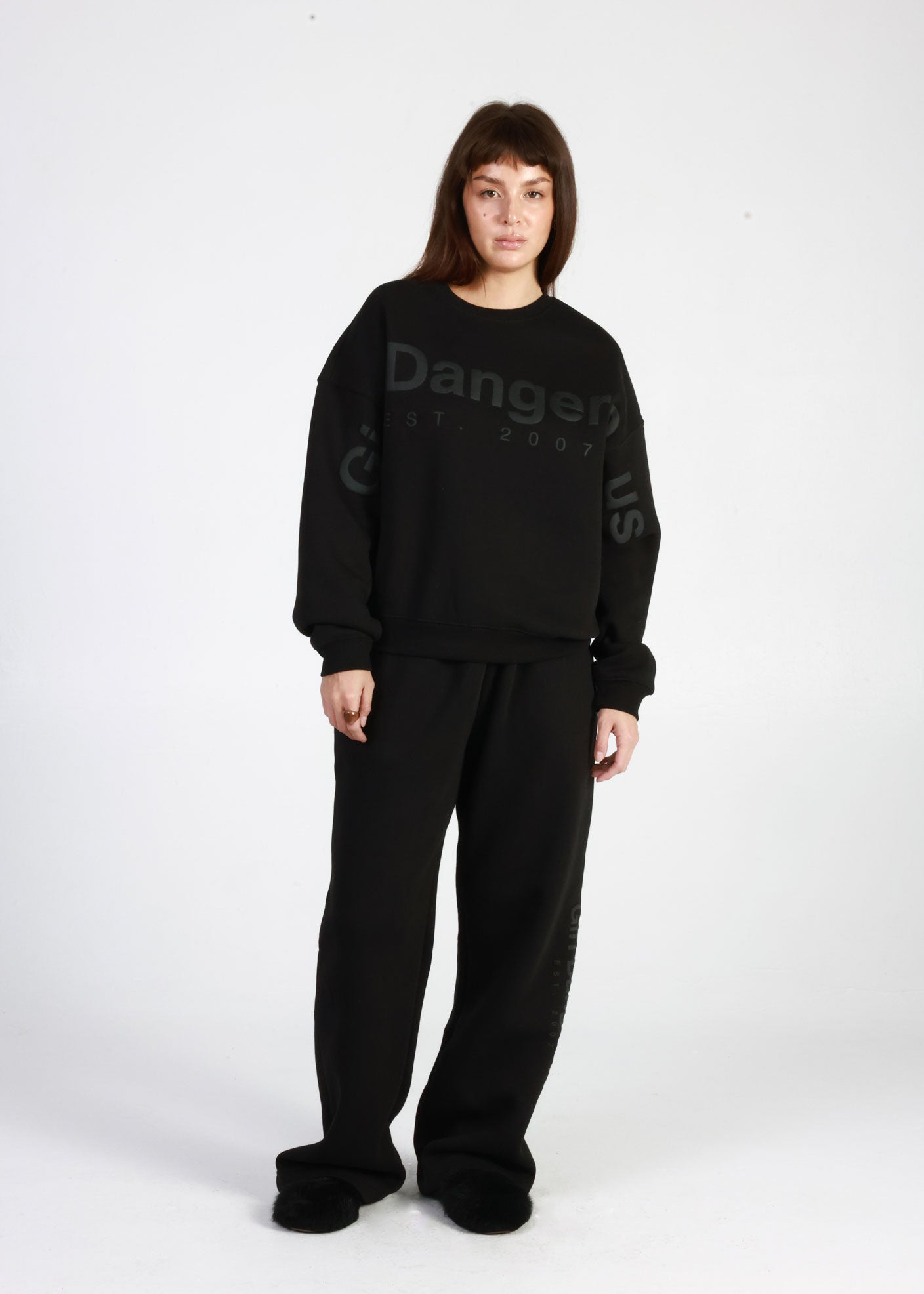 GD Branded Black Wide Leg Slouchy Sweatpants