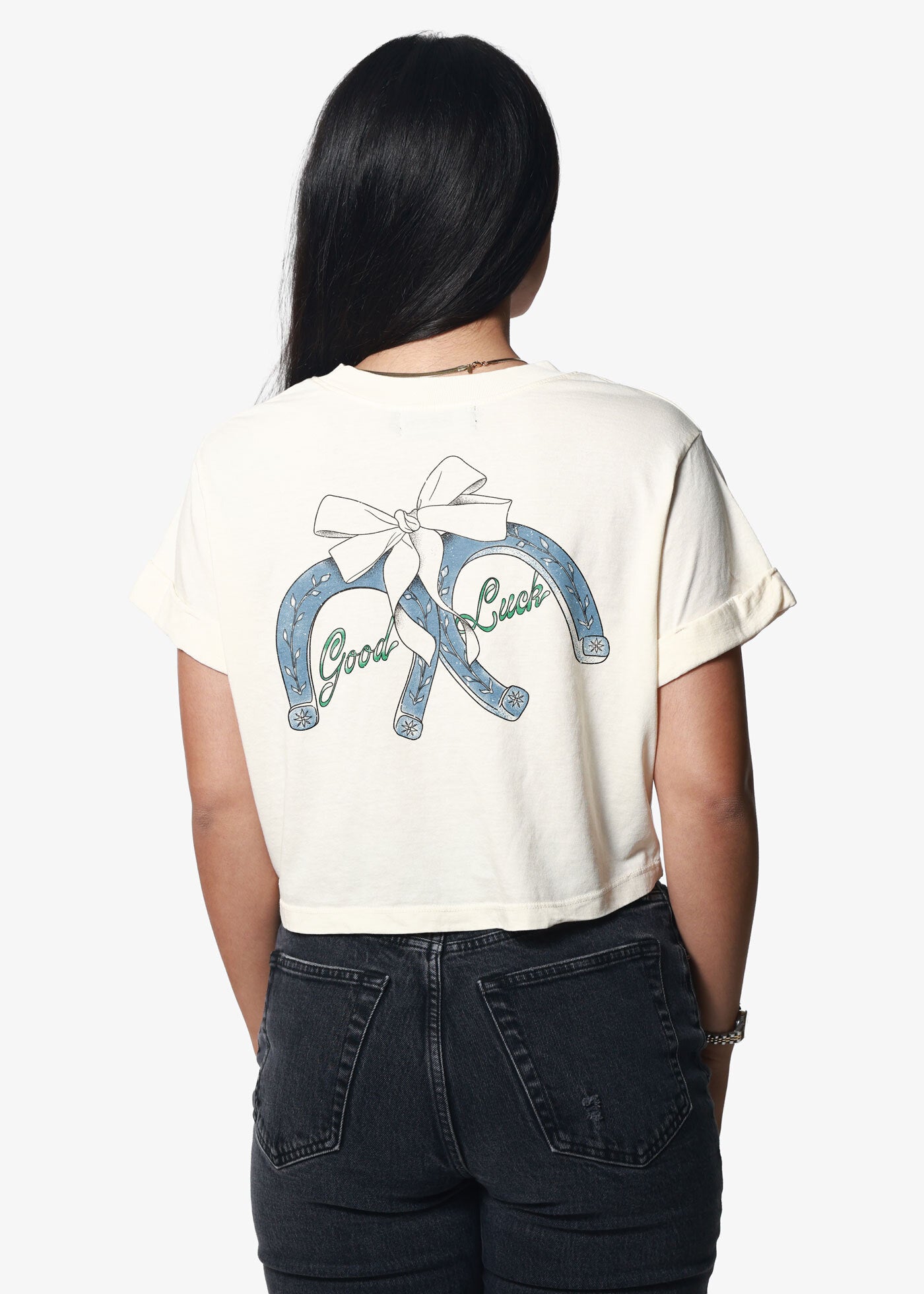 Good Luck Off White Cropped Boyfriend Tee