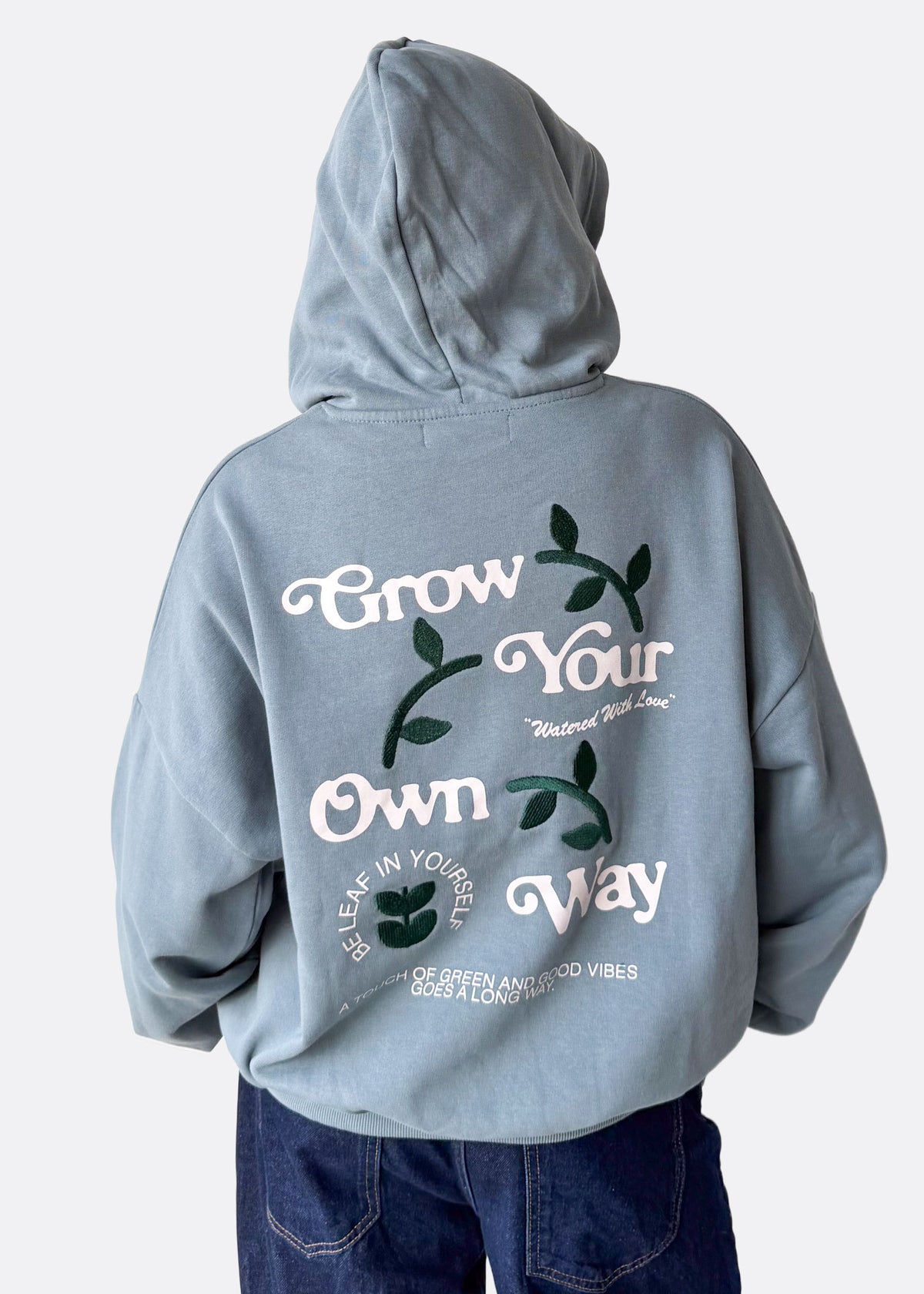 Grow Your Own Way Organic Pale Blue Oversized Hoodie