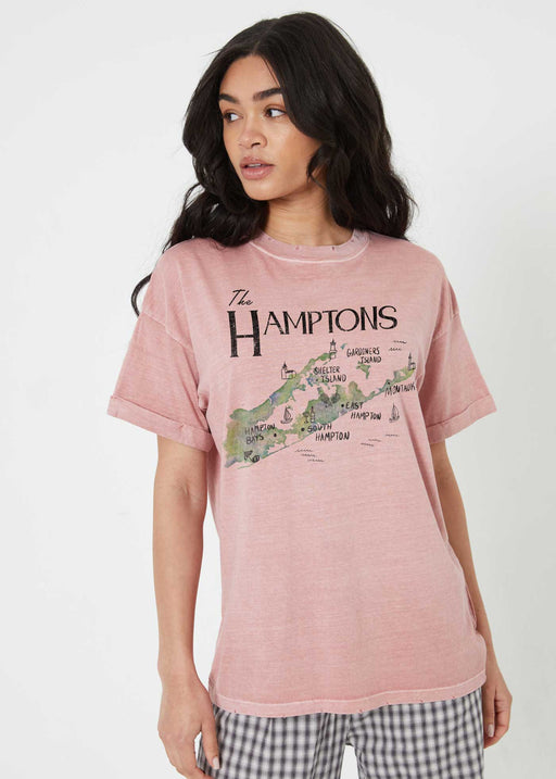 Hamptons Map Dusty Pink Boyfriend Tee