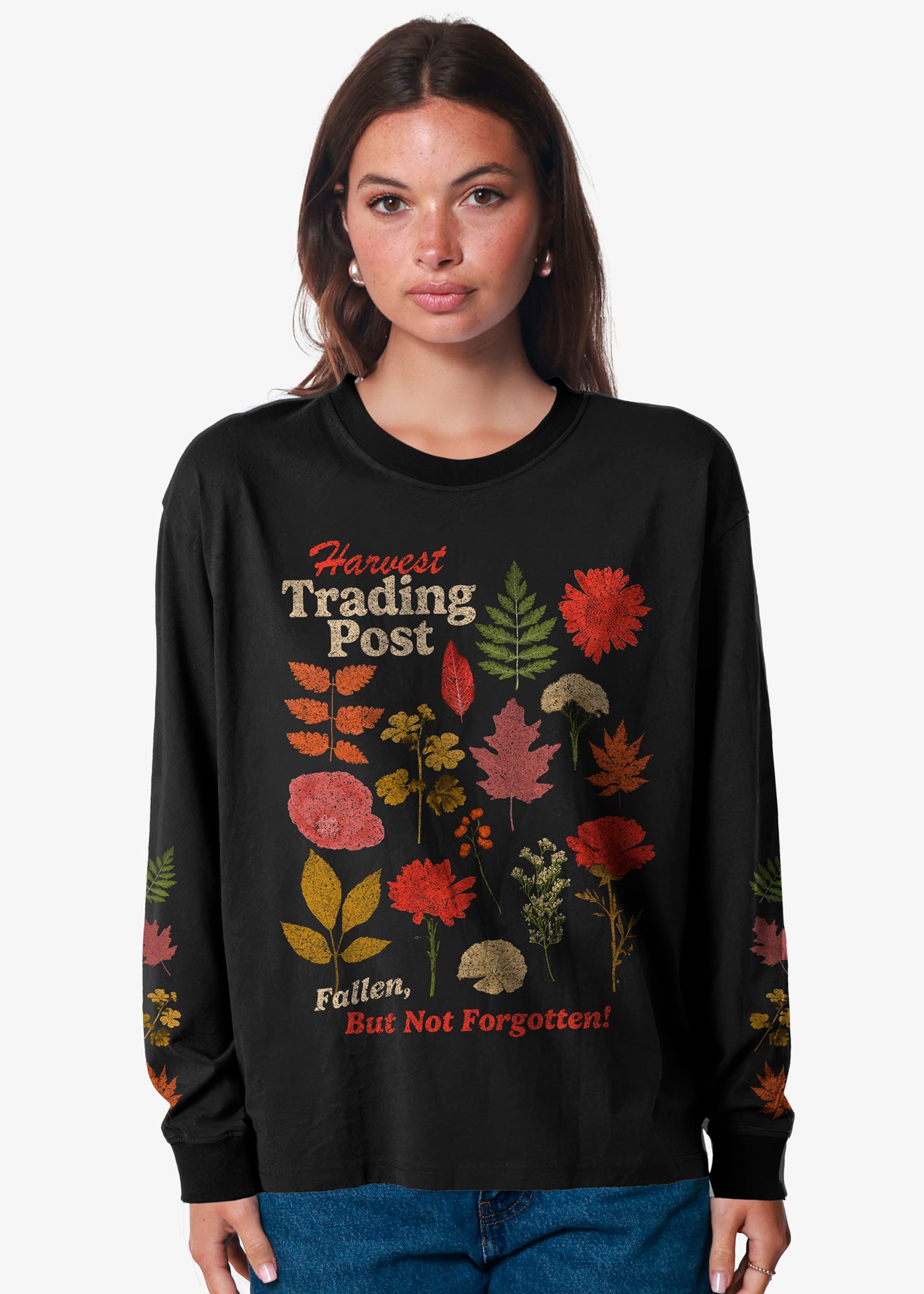 Harvest Trading Post Faded Black Long Sleeve Crewneck Tee