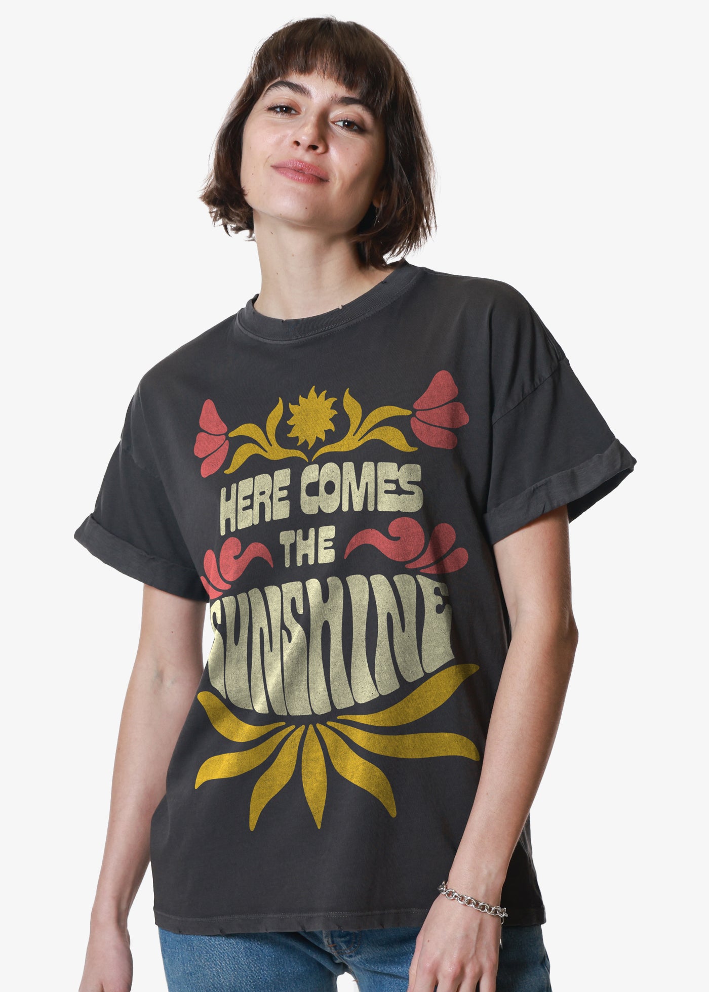 Here Comes the Sunshine Vintage Black Boyfriend Tee
