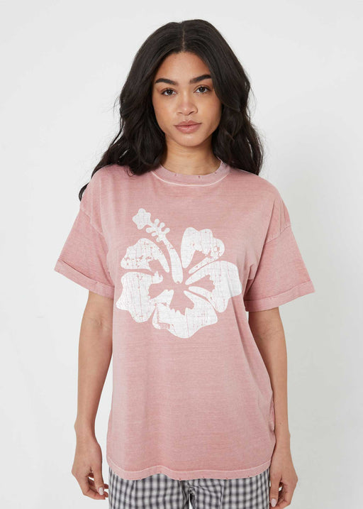 Hibiscus Flower Dusty Pink Boyfriend Tee