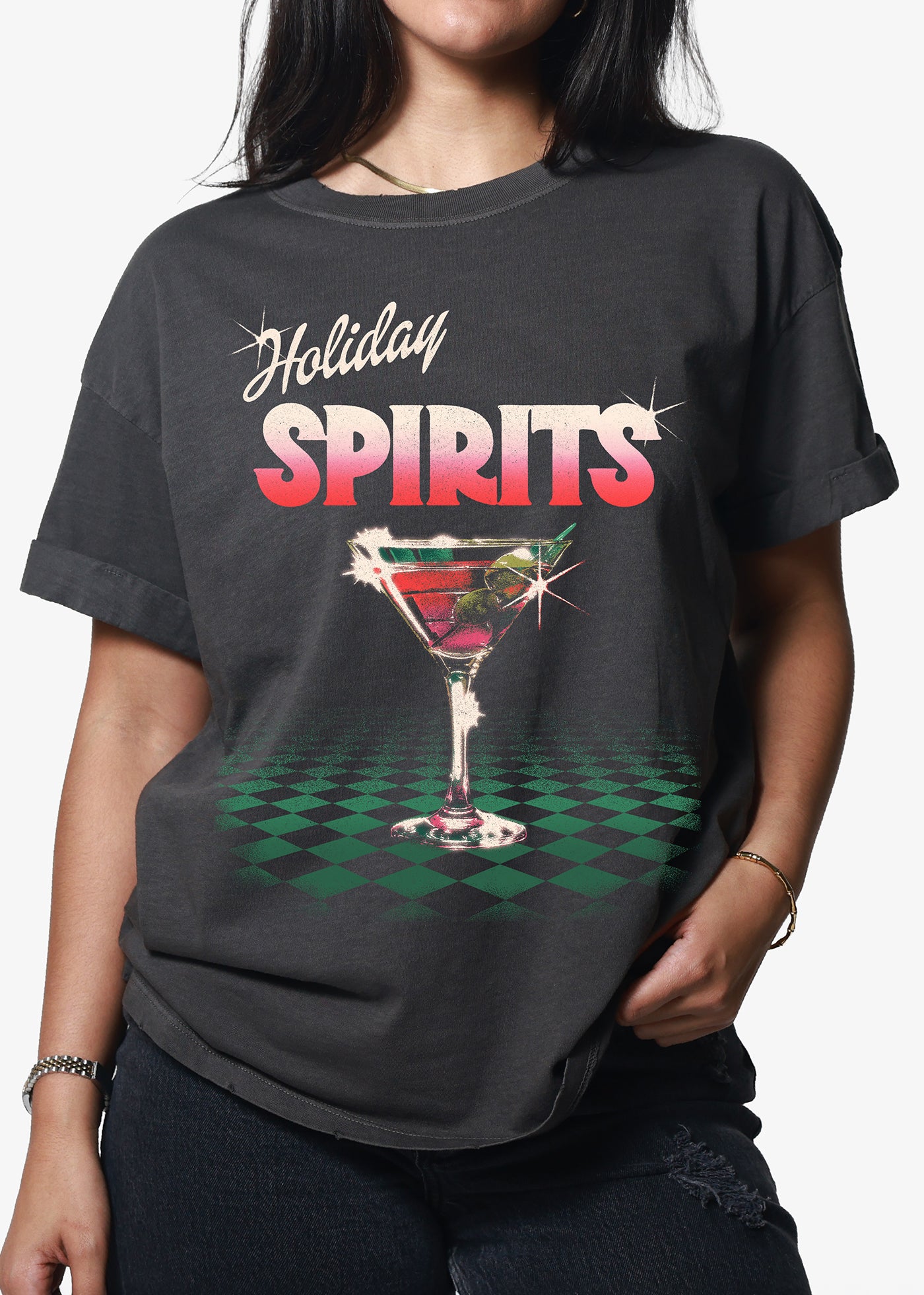 Holiday Spirits Vintage Black Boyfriend Tee