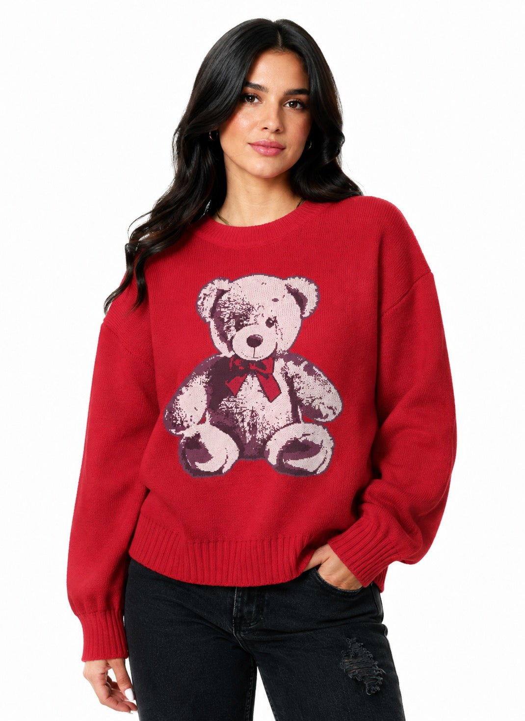 Holiday Bear Red Oversized Sweater