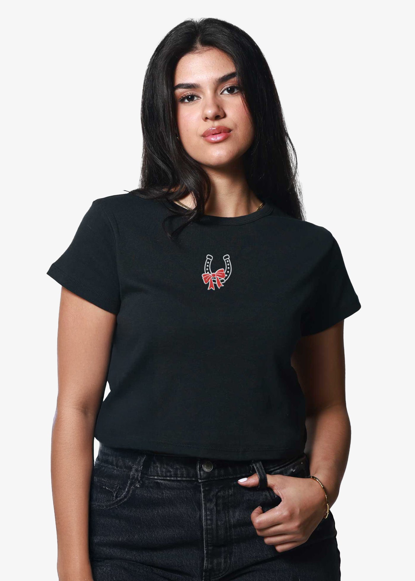 Horseshoe Bow Faded Black Baby Tee