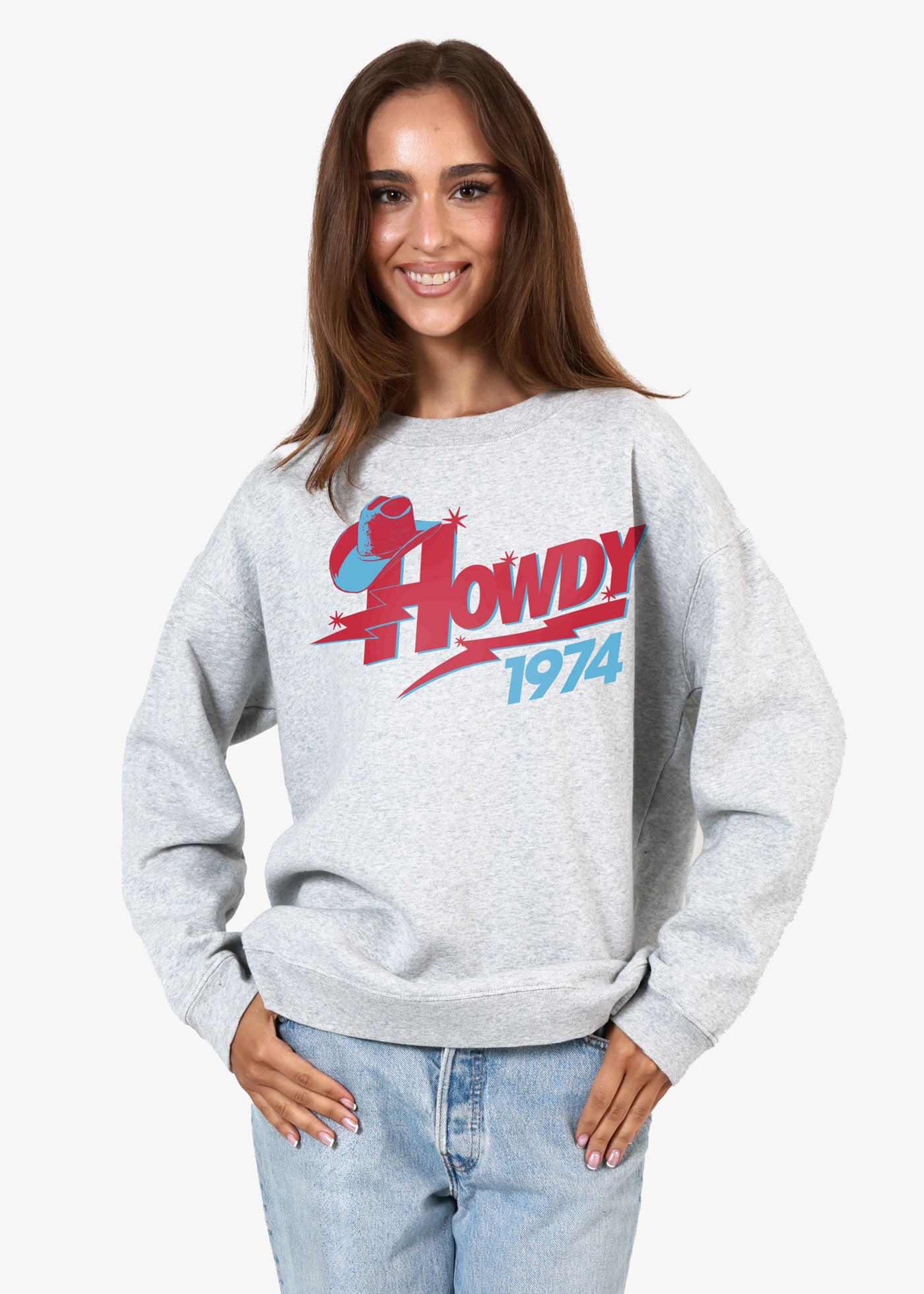 Howdy Oversized Grey Crewneck Sweatshirt