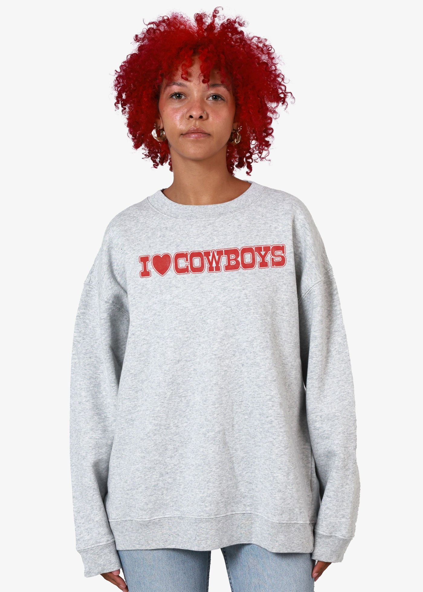 I Heart Cowboys Oversized Grey Crewneck Sweatshirt