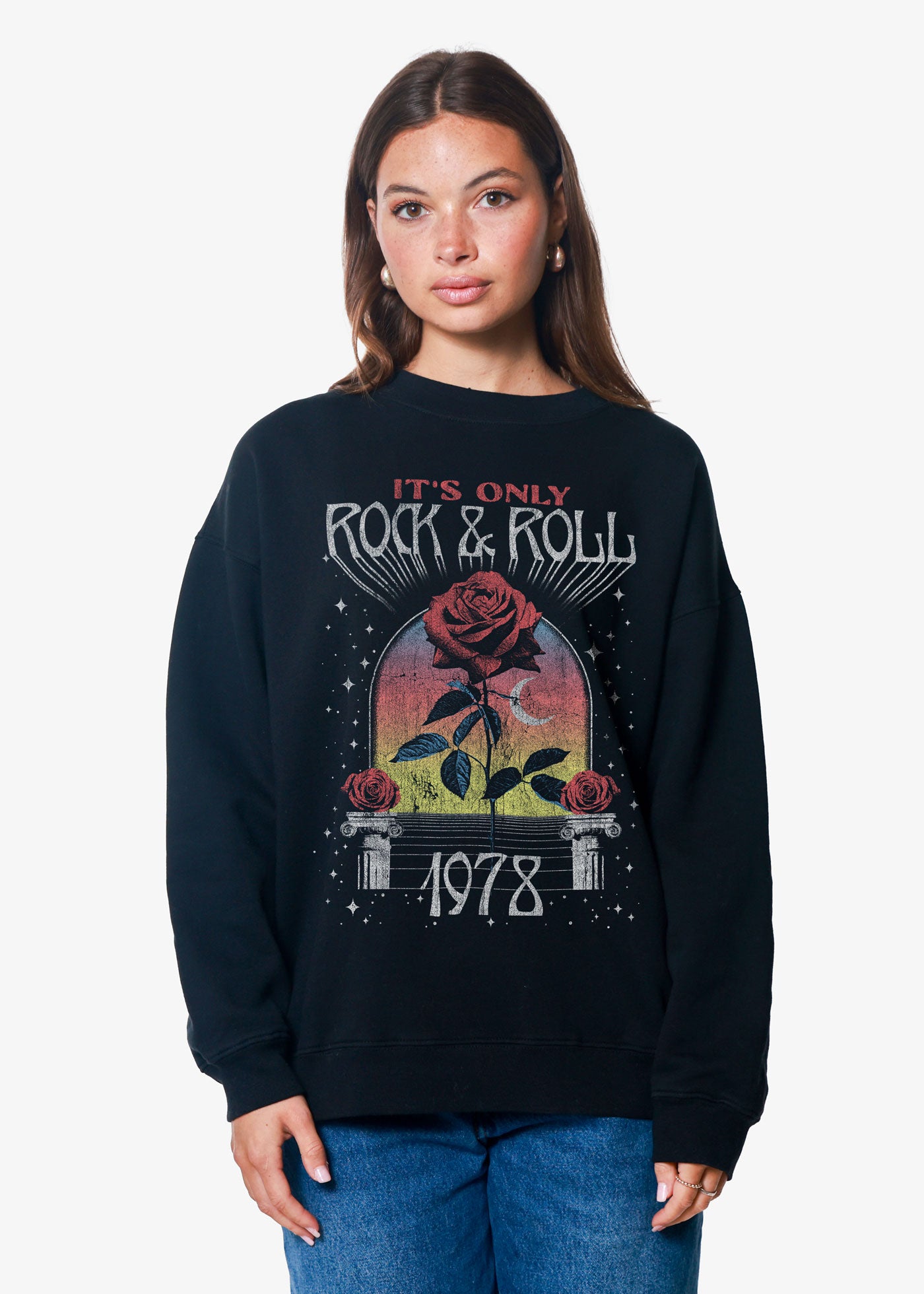 It's Only Rock and Roll Oversized Black Crewneck Sweatshirt