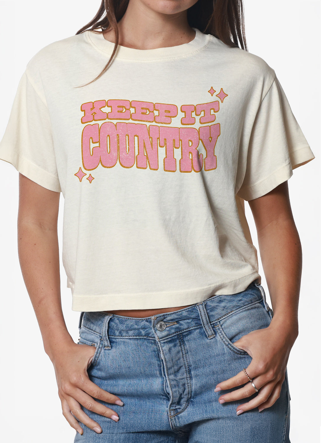 Keep It Country Off White Oversized Crop Tee