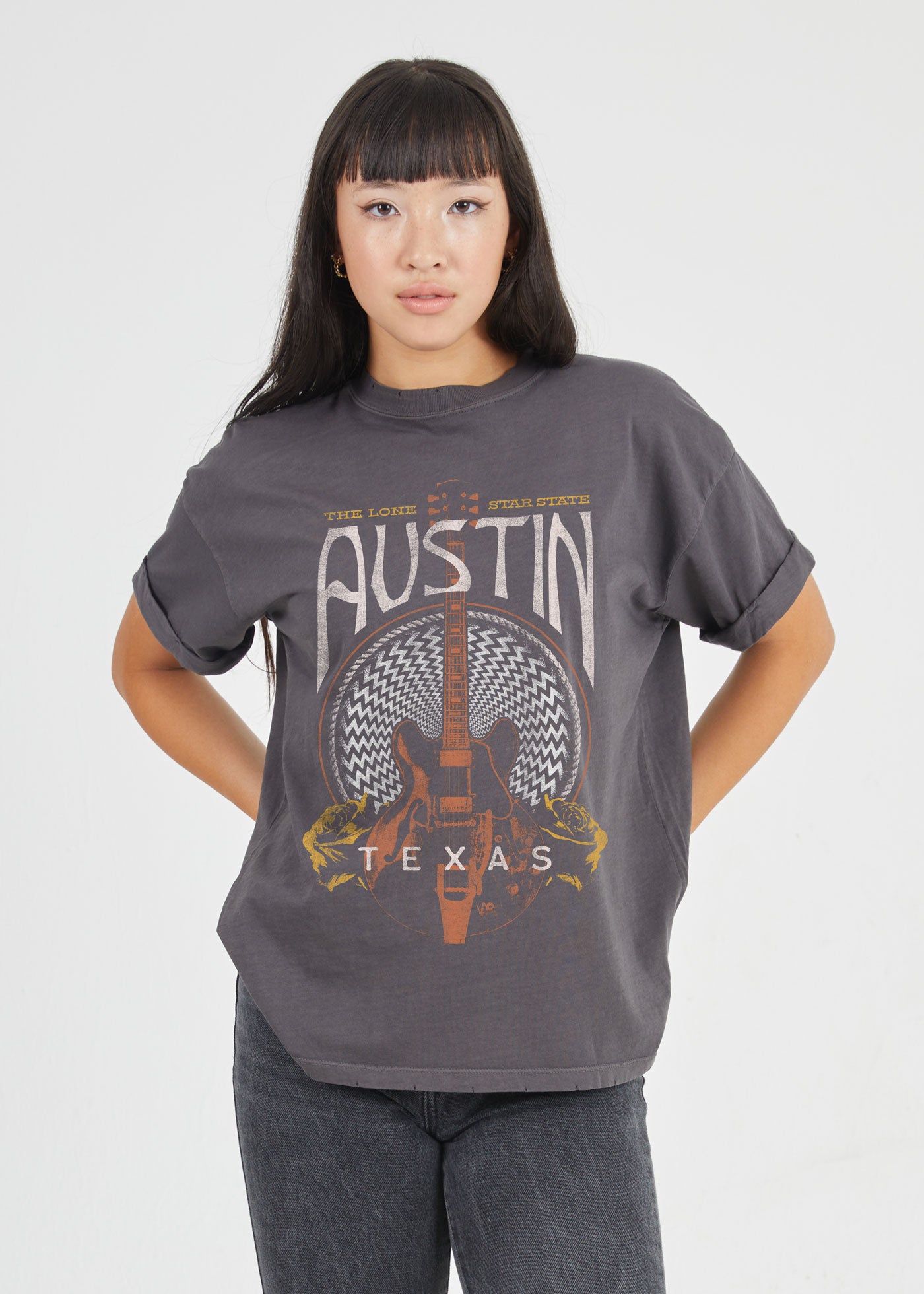 Austin Guitar Black Boyfriend Tee